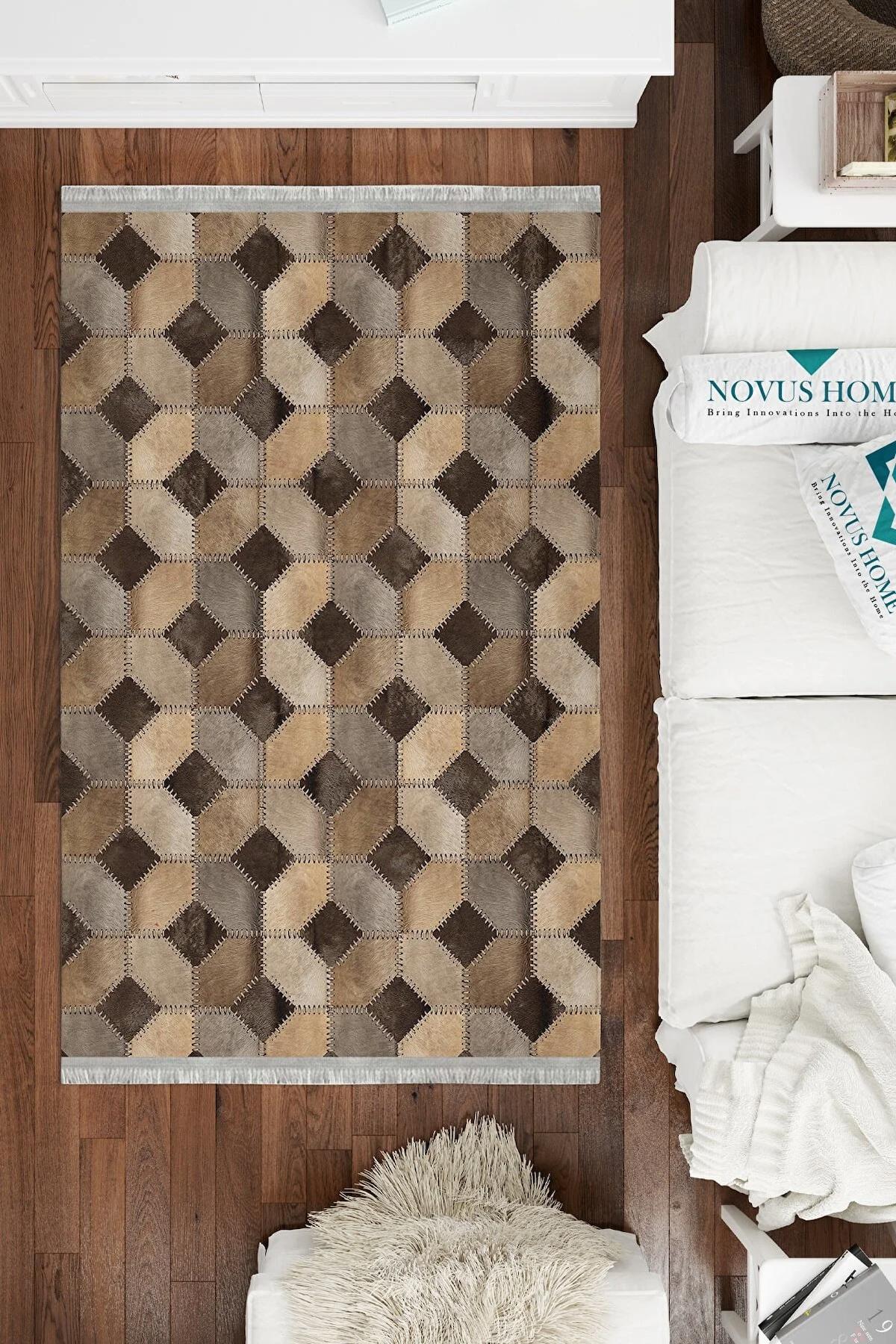 Novus Home Westa Serisi Çok Renkli 6 mm Pamuk Antibakteriyel-Toz Tutmaz-Yalıtıma Yardımcı Yıkanabilir İnce Kaymaz Taban Dikdörtgen Makine Dokuma Antre-Salon-Yatak Odası Halısı 160x230 cm