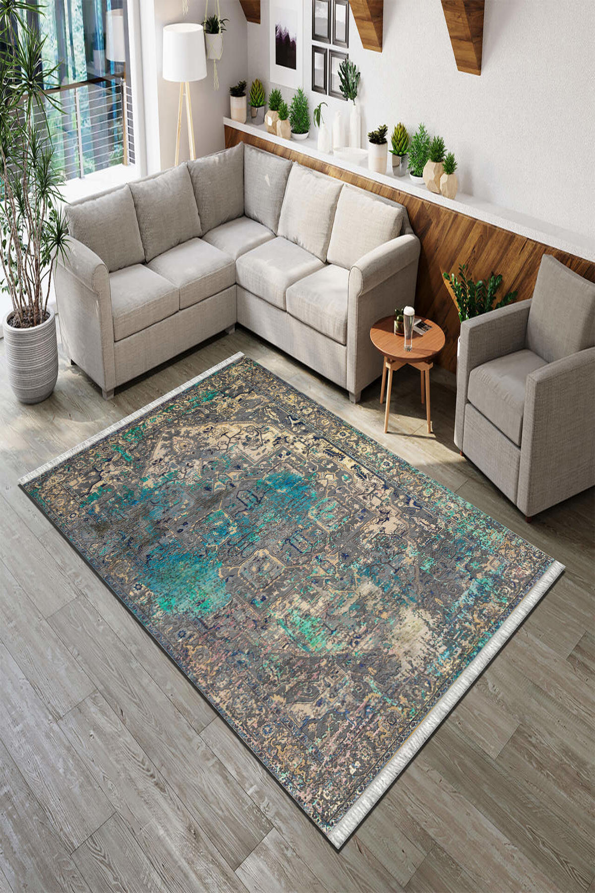 Roslyn Home Çok Renkli 6 mm Polyester Toz Tutmaz Yıkanabilir İnce Kaymaz Dot Taban Dikdörtgen Makine Dokuma Salon Halısı 120x200 cm