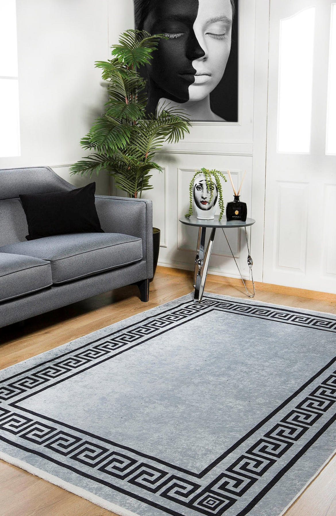 Halınet Nefteyugansk Gri 6 mm Pamuk Yıkanabilir İnce Kaymaz Jüt Taban Dikdörtgen Makine Dokuma Salon Halısı 80x200 cm