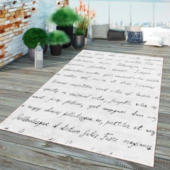 Homefesto Krem 5 mm Polyester Leke Tutmaz Yıkanabilir İnce Kaymaz Taban Yazılı Dikdörtgen Makine Dokuma Salon Halısı 80x200 cm