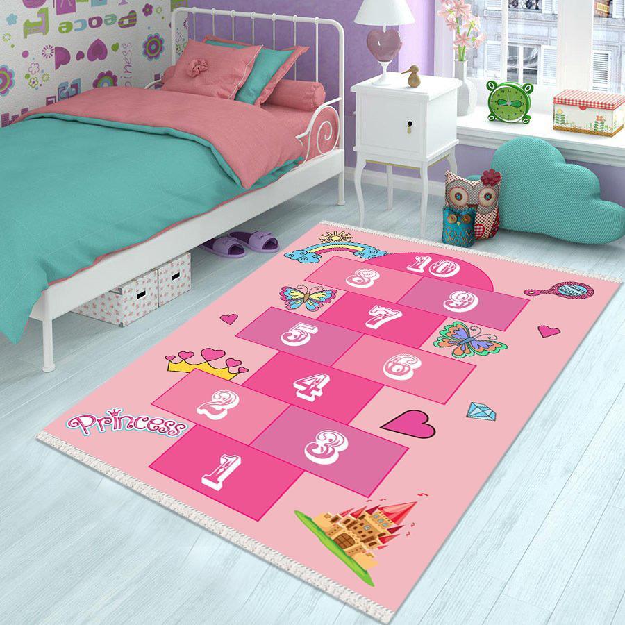 Halı Furyası Çok Renkli 3 mm Pamuk Antibakteriyel Yıkanabilir İnce Kaymaz Deri Taban Figürlü Dikdörtgen Makine Dokuma Çocuk Odası Halısı 180x180 cm