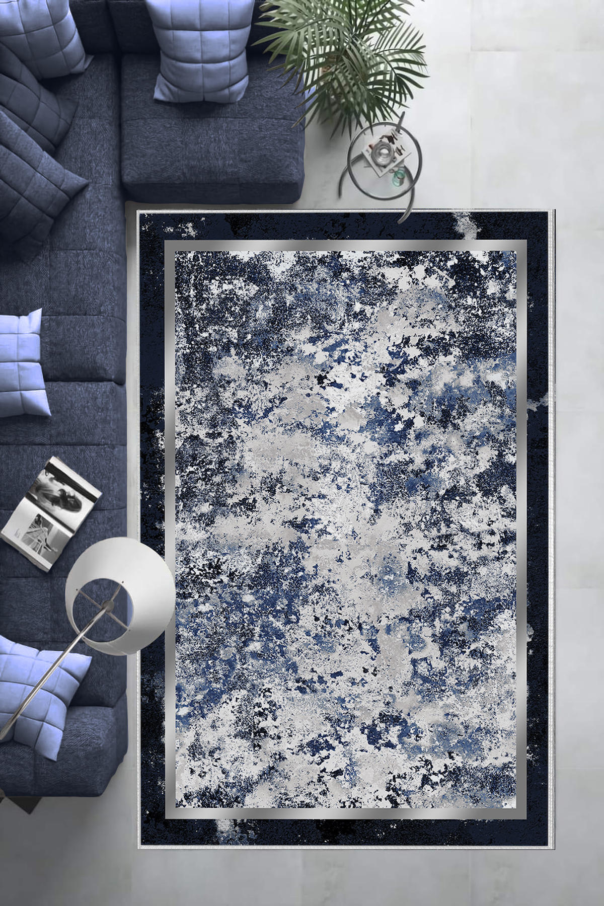 Aldora Lacivert 0.8 mm Polipropilen Yıkanabilir Orta Kaymaz Deri Taban Dikdörtgen Makine Dokuma Salon Halısı 120x200 cm