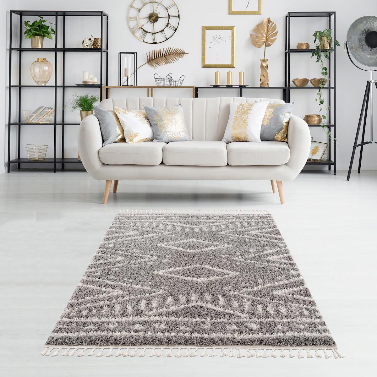 Petra Home Living Antrasit - Beyaz 50 mm Polyester Antibakteriyel Yıkanabilir Kalın Kaymaz Lateks Taban Dikdörtgen Makine Dokuma Salon Halısı 80x300 cm