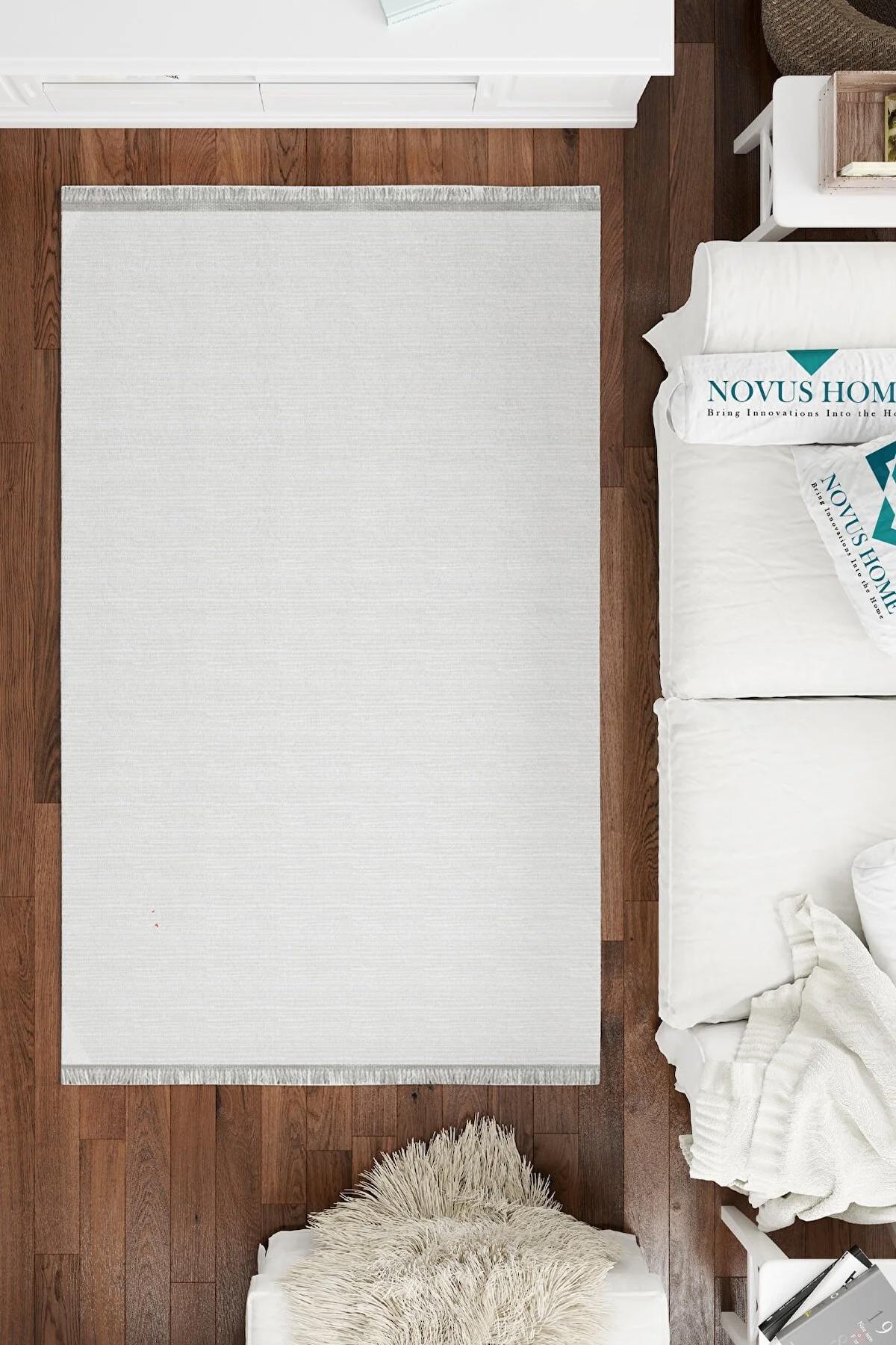 Novus Home Cotton Serisi Ekru 5 mm Pamuk Antibakteriyel-Toz Tutmaz-Yalıtıma Yardımcı Yıkanabilir İnce Kaymaz Taban Dikdörtgen Makine Dokuma Antre-Salon-Yatak Odası Halısı 160x235 cm