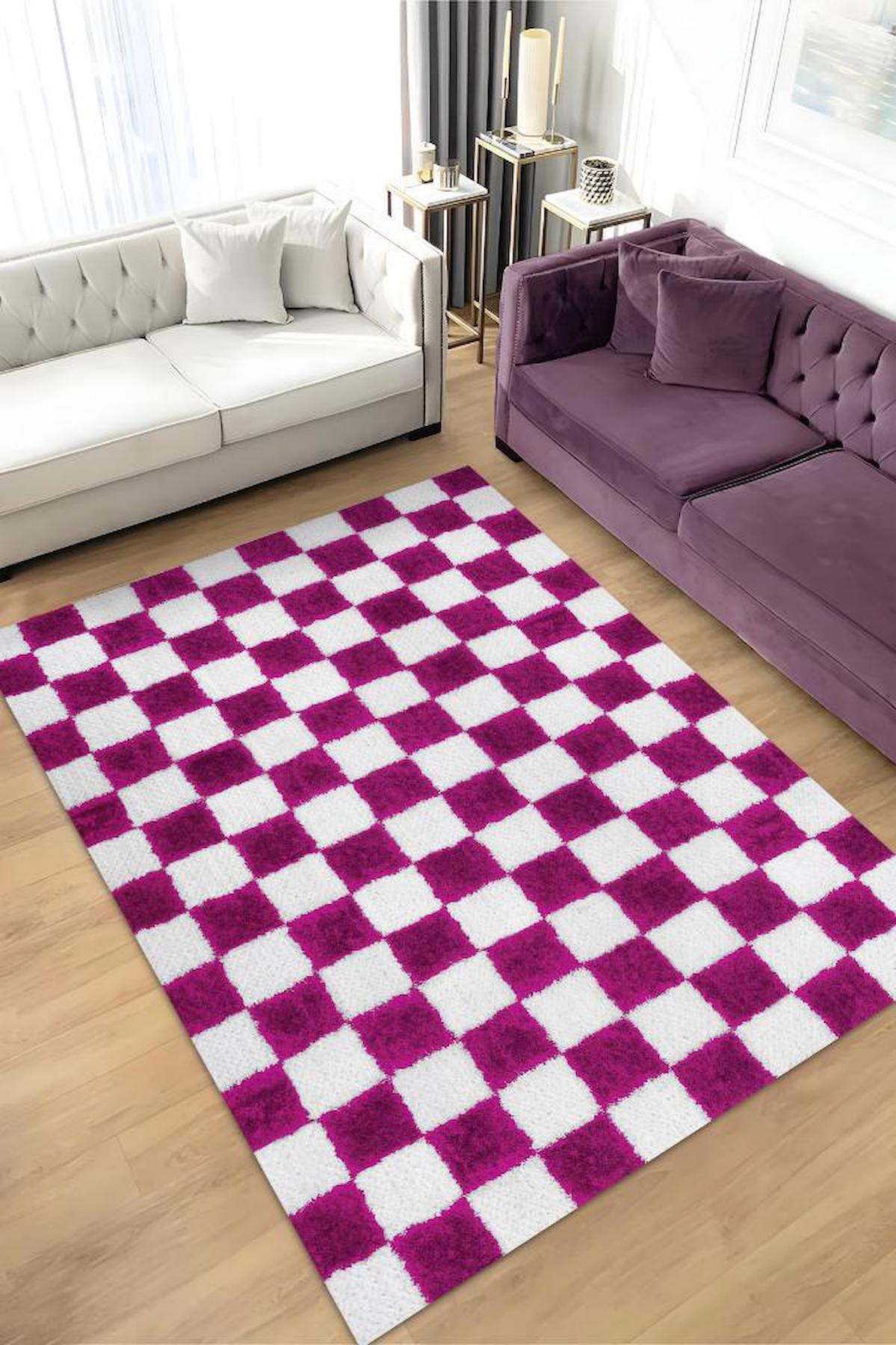 Homshtag Beyaz-Pembe 4 mm Pamuk Antistatik Yıkanabilir İnce Kaymaz Dikdörtgen Makine Dokuma Salon Halısı 100x150 cm