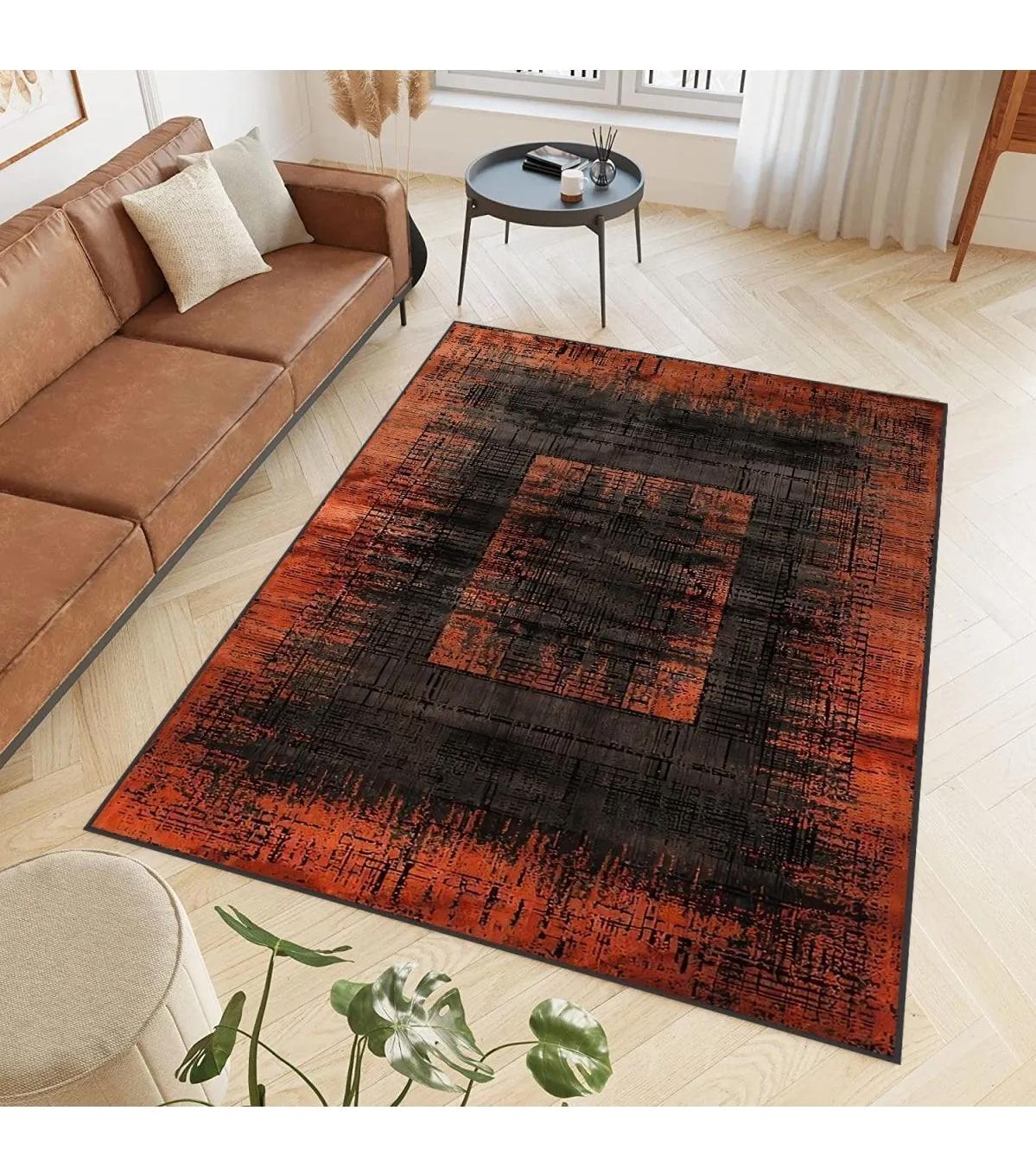 Rovigo Home RVG0484 Çok Renkli 8 mm Polyester Antibakteriyel-Leke Tutmaz-Toz Tutmaz Yıkanabilir İnce Kaymaz Dot Taban Dikdörtgen Makine Dokuma Salon Halısı 140x200 cm