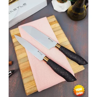Castle Kitchen Black Copper Serisi 2 Li Mutfak Bıçak Seti (Santaku - Doğrama)