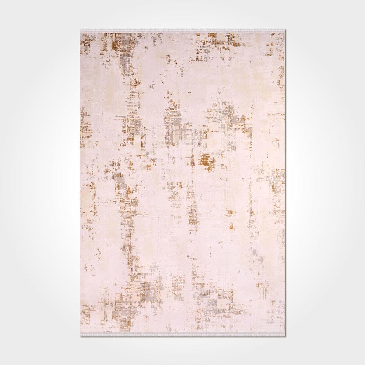 Crea Halı Karen 6458AK Krem 11 mm Akrilik Toz Tutmaz Yıkanabilir Orta Geometrik Dikdörtgen Makine Dokuma Salon Halısı 120x400 cm