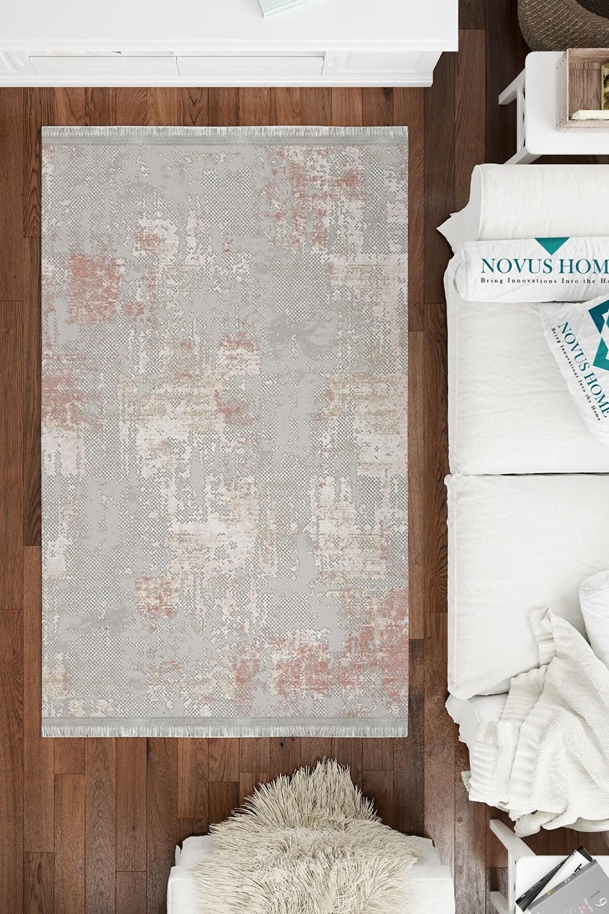 Novus Home Punto Serisi Gri 7 mm Polyester Antibakteriyel-Toz Tutmaz-Yalıtıma Yardımcı Yıkanabilir İnce Kaymaz Taban Dikdörtgen Makine Dokuma Antre-Salon-Yatak Odası Halısı 100x150 cm