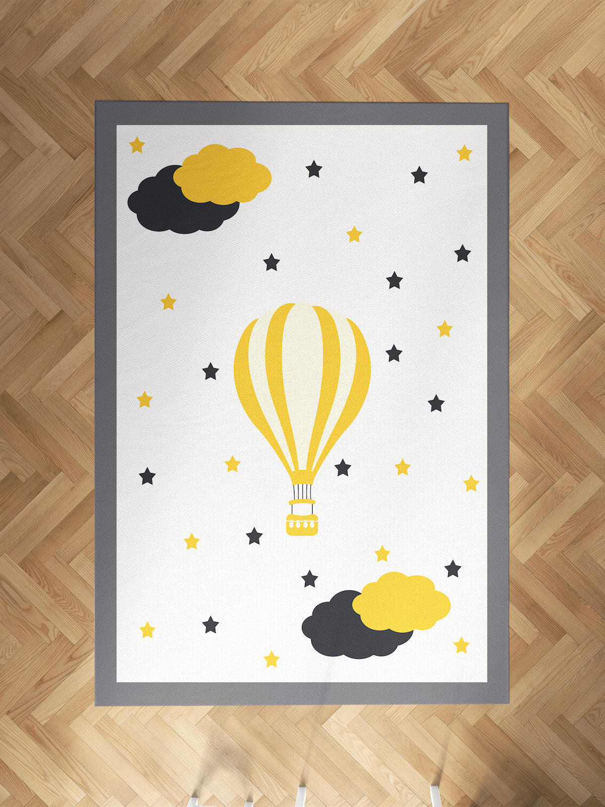 Mekta Home Uçan Balon Krem 10 mm Antibakteriyel Yıkanabilir İnce Kaymaz Dot Taban Dikdörtgen Makine Dokuma Çocuk Odası Halısı 60x100 cm