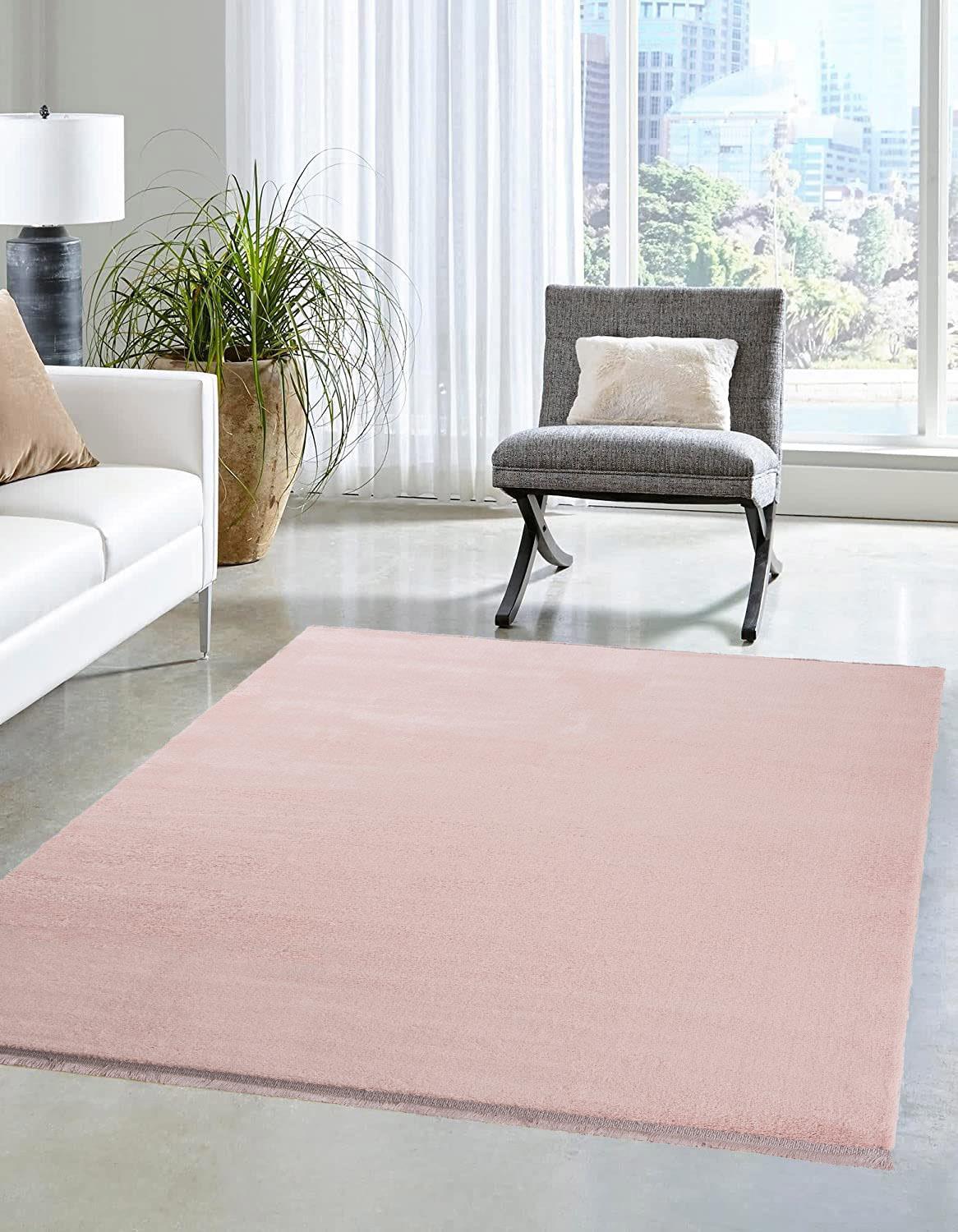 Jassrug Royal Pembe 15 mm Polyester Yıkanabilir Kalın Kaymaz Taban Dikdörtgen Makine Dokuma Halı 120x200 cm