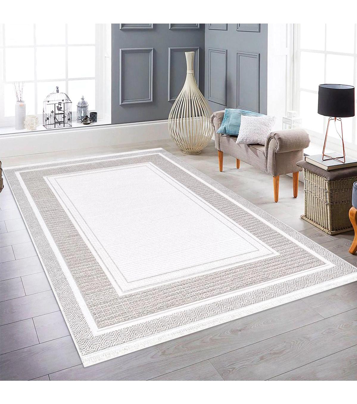 Atlas Halı Mondeo Bej-Krem 6 mm Viskon Yıkanabilir İnce Kaymaz Jüt Taban Dikdörtgen Makine Dokuma Salon Halısı 80x180 cm