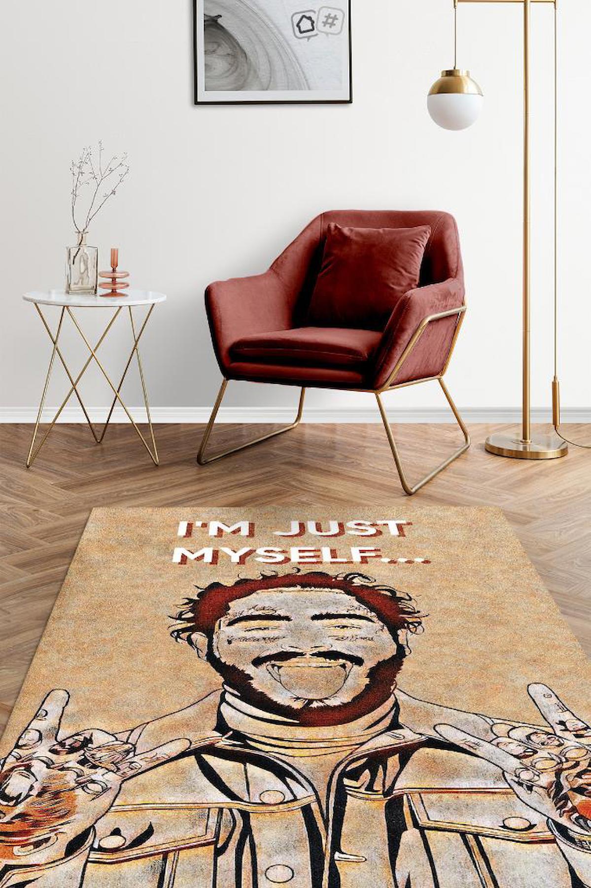 Homshtag Post Malone Krem 4 mm Polyester Antistatik Yıkanabilir İnce Kaymaz Dikdörtgen Makine Dokuma Genç Odası Halısı 180x280 cm