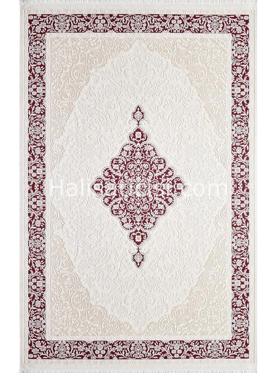 Gümüşsuyu Esiliva 11314 Bordo - Krem 8 mm Akrilik-Viskon Toz Tutmaz Yıkanabilir İnce Kaymaz Dikdörtgen Makine Dokuma Salon Halısı 80x300 cm