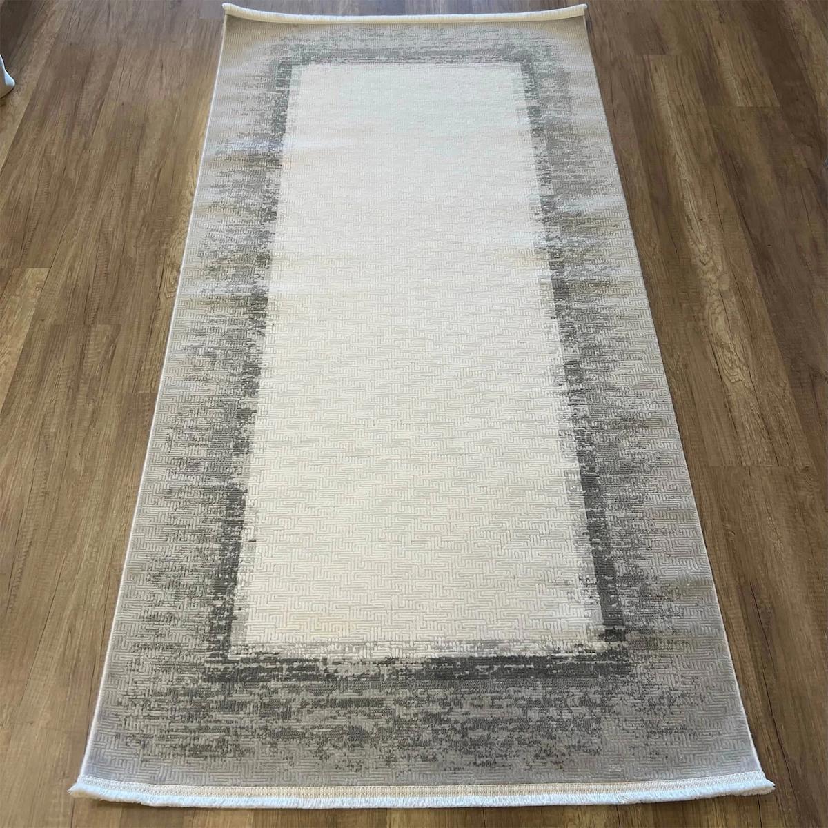 Luxess Halı Valeria 1072 Gri 8 mm Polyester Antibakteriyel Yıkanabilir İnce Kaymaz Dikdörtgen Makine Dokuma Salon Halısı 80x150 cm