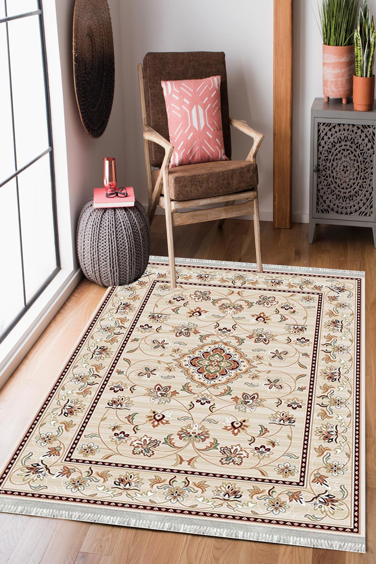 Enbe Collection E-FL2137 Çok Renkli 5 mm Pamuk Silinebilir Yıkanabilir Orta Kaymaz Dot Taban Dikdörtgen Makine Dokuma Oturma Odası Halısı 100x300 cm