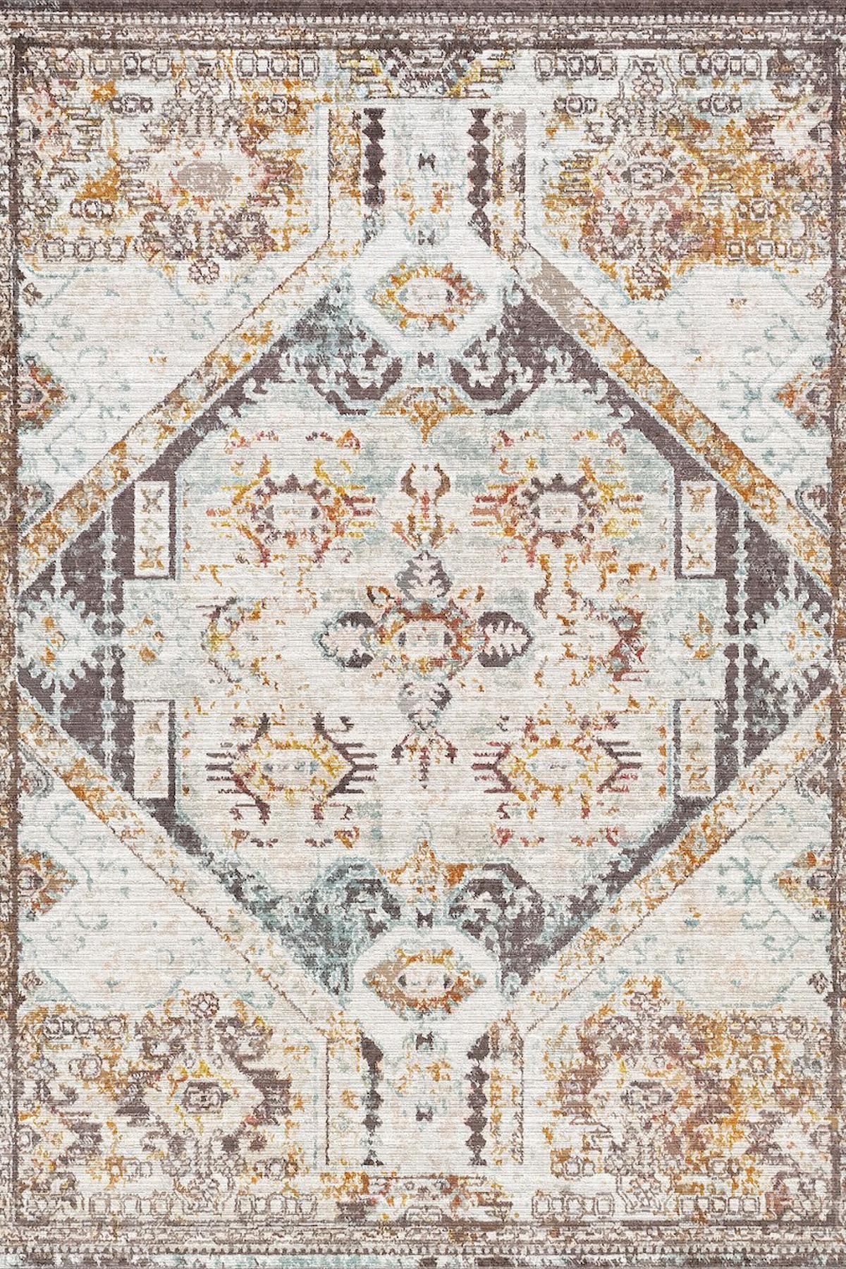 Halı Atölyesi HK017 Kahverengi - Krem 5 mm Pamuk Yıkanabilir Kaymaz Taban Dikdörtgen Makine Dokuma Salon Halısı 80x120 cm