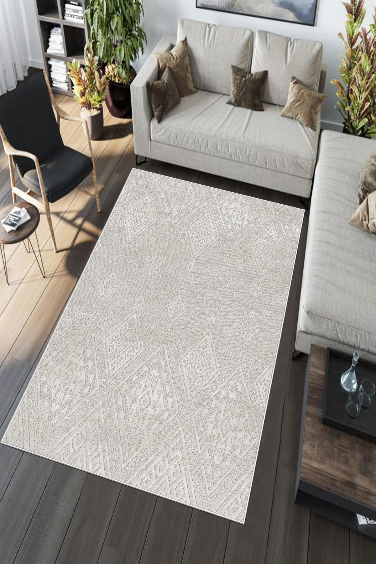 Aldora Krem 0.8 mm Polipropilen Yıkanabilir Orta Kaymaz Deri Taban Dikdörtgen Makine Dokuma Salon Halısı 180x300 cm