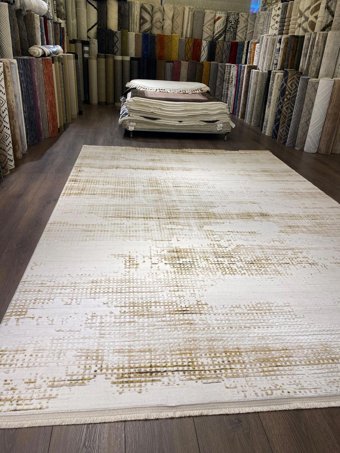 İlhanın Halıları Kahverengi - Krem 12 mm Akrilik Yıkanabilir Kalın Kaymaz Taban Dikdörtgen Makine Dokuma Salon Halısı 200x200 cm