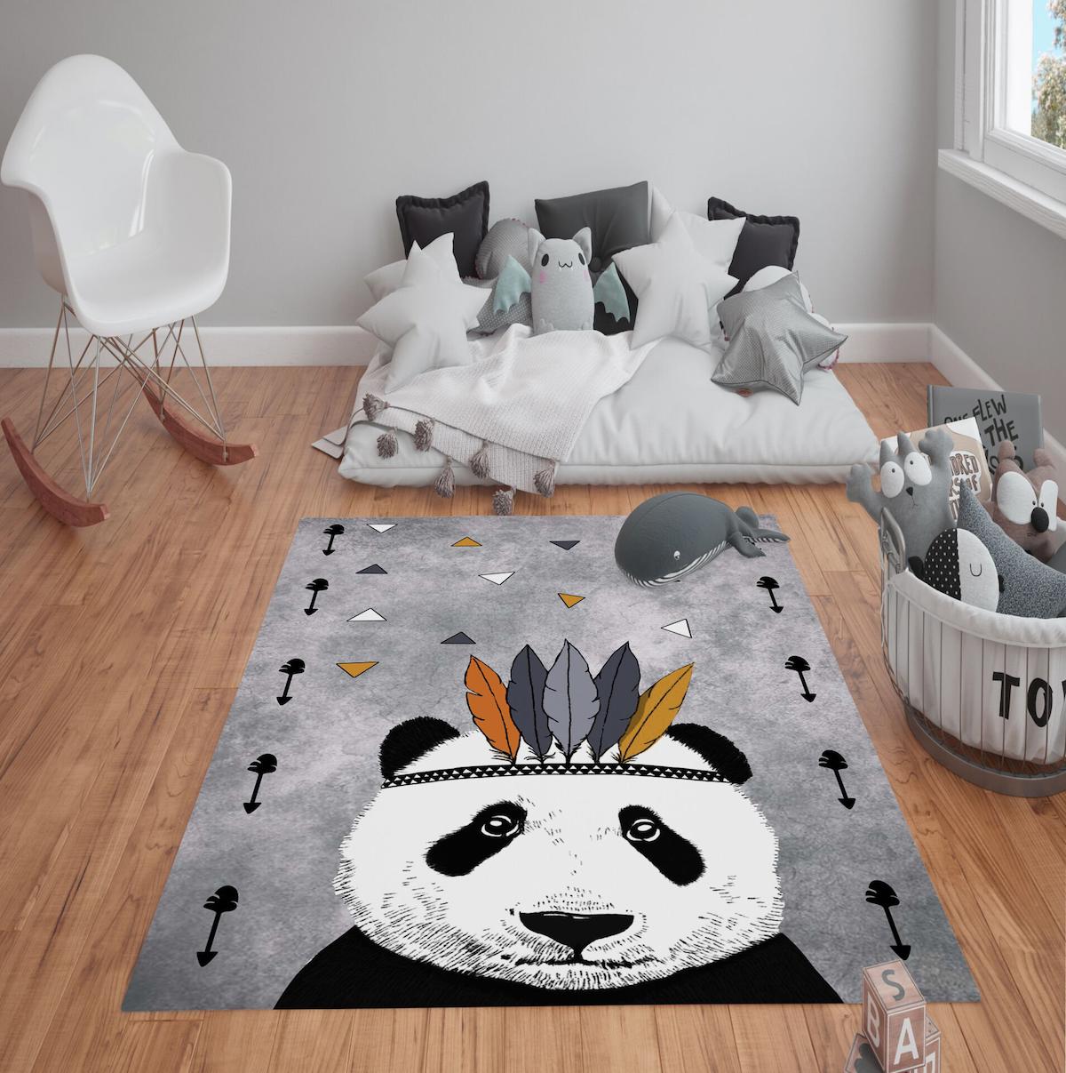 Doruklar Home Collection Gri 0.7 mm Polyester Antibakteriyel Yıkanabilir Kalın Kaymaz Taban Dikdörtgen Makine Dokuma Çocuk Odası Halısı 120x180 cm