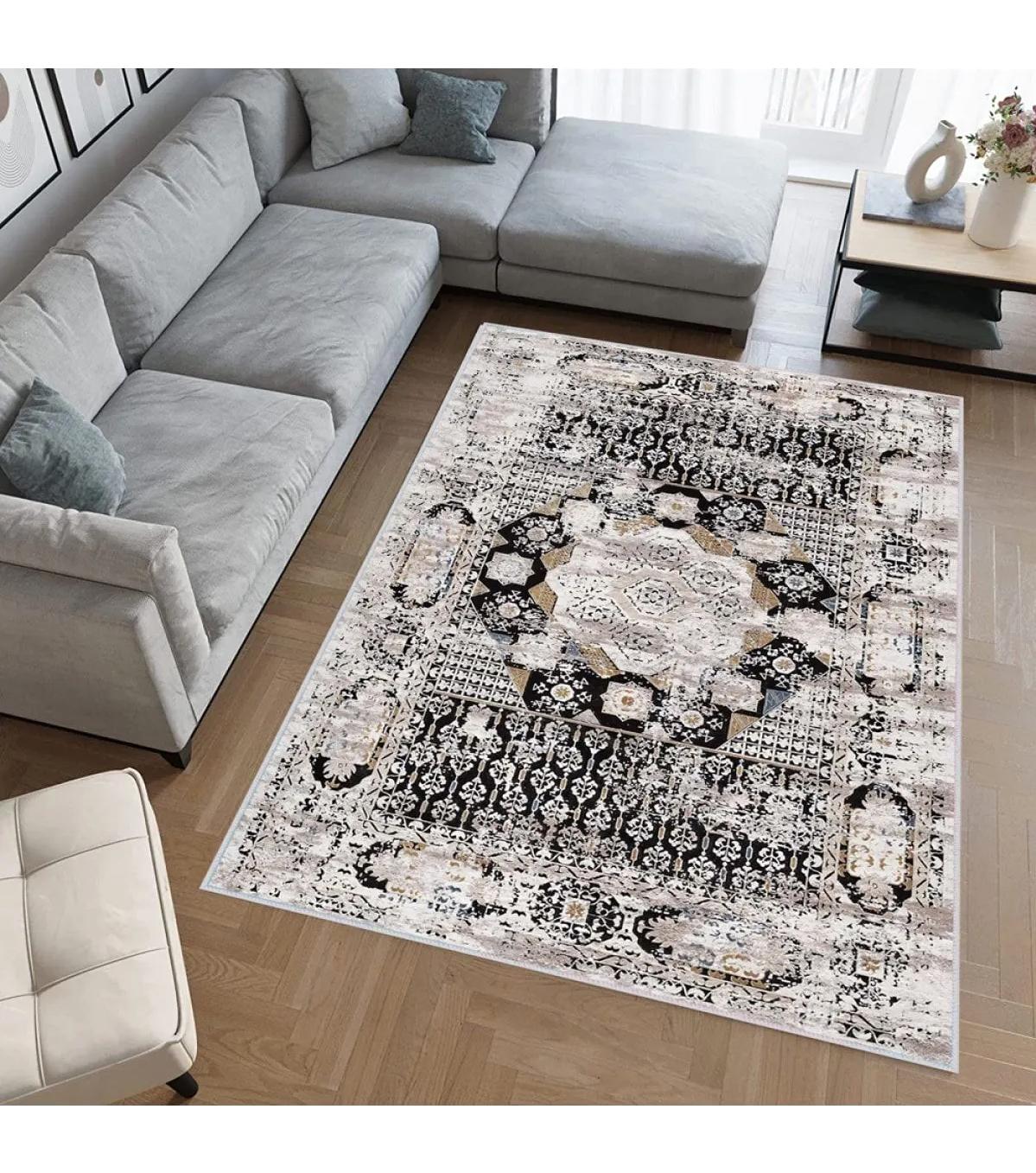 Rovigo Home RVG0391 Çok Renkli 8 mm Polyester Antibakteriyel-Leke Tutmaz-Toz Tutmaz Yıkanabilir İnce Kaymaz Dot Taban Dikdörtgen Makine Dokuma Salon Halısı 120x180 cm