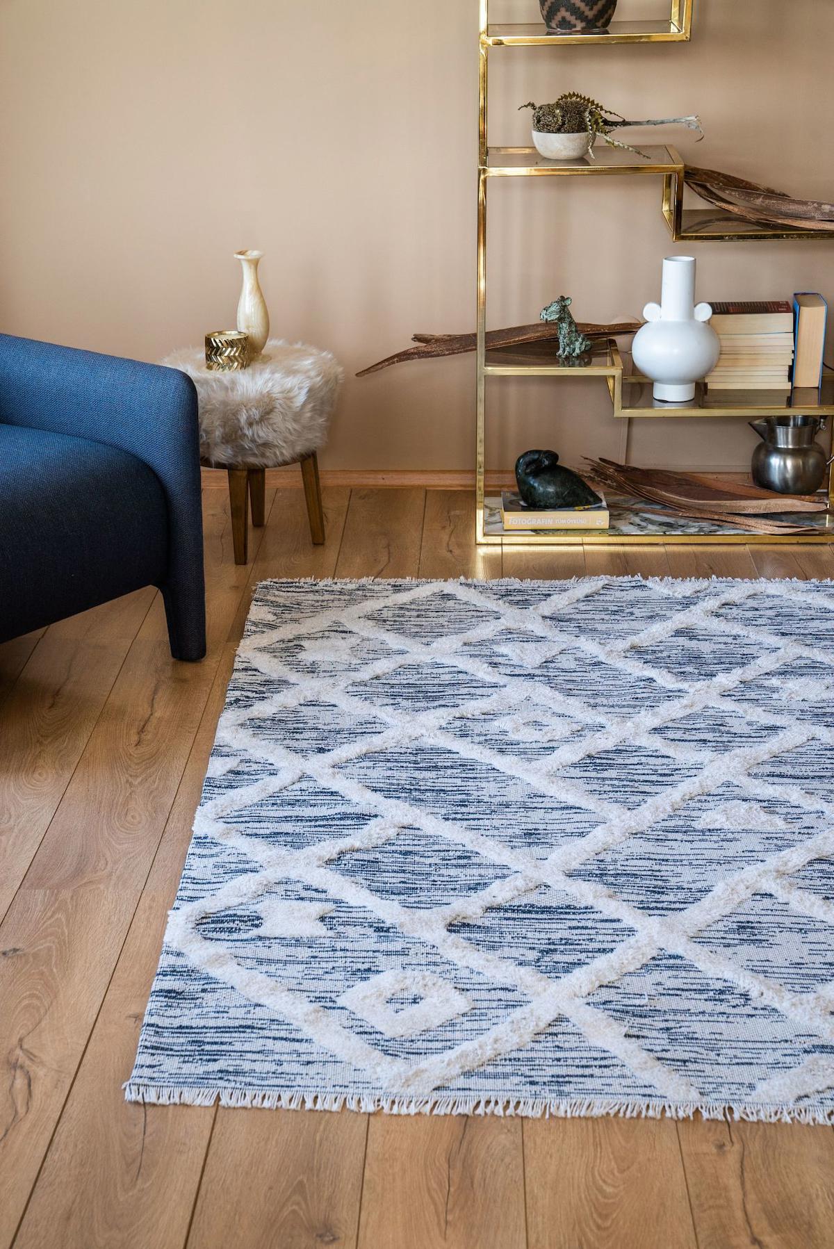 Apex Habitat 7621 Çok Renkli Polyester Yıkanabilir İnce Kaymaz Jüt Taban Dikdörtgen Makine Dokuma Salon Halısı 120x180 cm