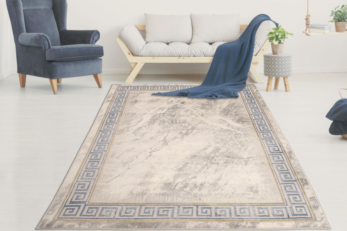 Home Dream CRS001 Gri-Mavi 10 mm Polyester Yumuşak Yıkanabilir Orta Kaymaz Dikdörtgen Makine Dokuma Salon Halısı 80x400 cm