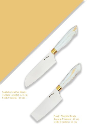 CASTLE KITCHEN Papatya Serisi 2 Li Mutfak Bıçak Seti ( Santaku - Nakiri )