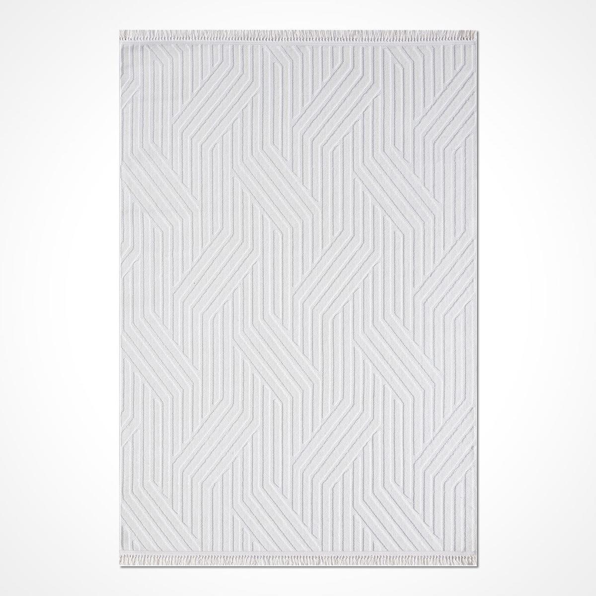 Crea Halı Cool CES01 Krem 8 mm Polyester Toz Tutmaz Yıkanabilir Orta Soyut Temalı Dikdörtgen Makine Dokuma Salon Halısı 100x160 cm