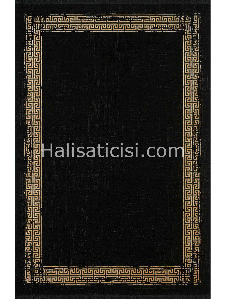 Gümüşsuyu 11298 Siyah 6 mm Akrilik Toz Tutmaz Yıkanabilir İnce Kaymaz Dikdörtgen Makine Dokuma Salon Halısı 100x200 cm