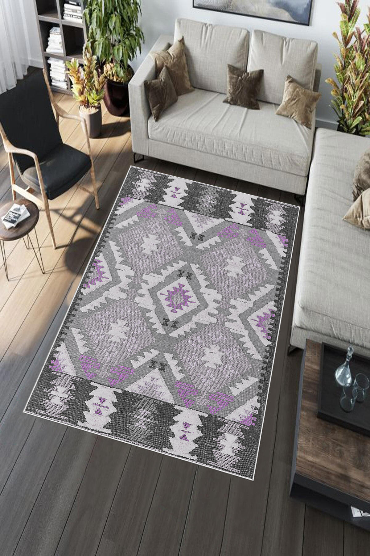 Aldora Çok Renkli 0.8 mm Polipropilen Yıkanabilir Orta Kaymaz Deri Taban Dikdörtgen Makine Dokuma Salon Halısı 160x235 cm