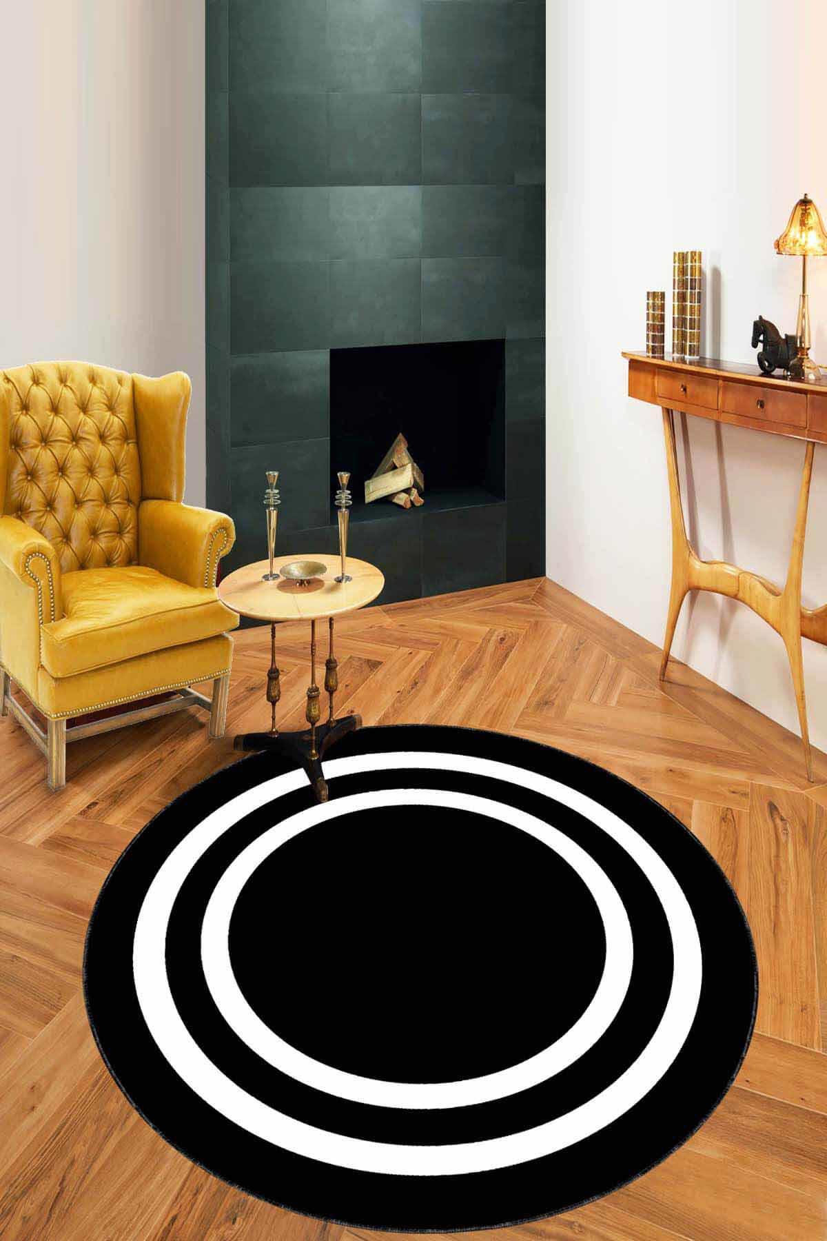 Viva Home AR405 Siyah 7 mm Mikropolyester Antibakteriyel Yıkanabilir Kalın Kaymaz Lateks Taban Yuvarlak Makine Dokuma Salon Halısı 100x200 cm