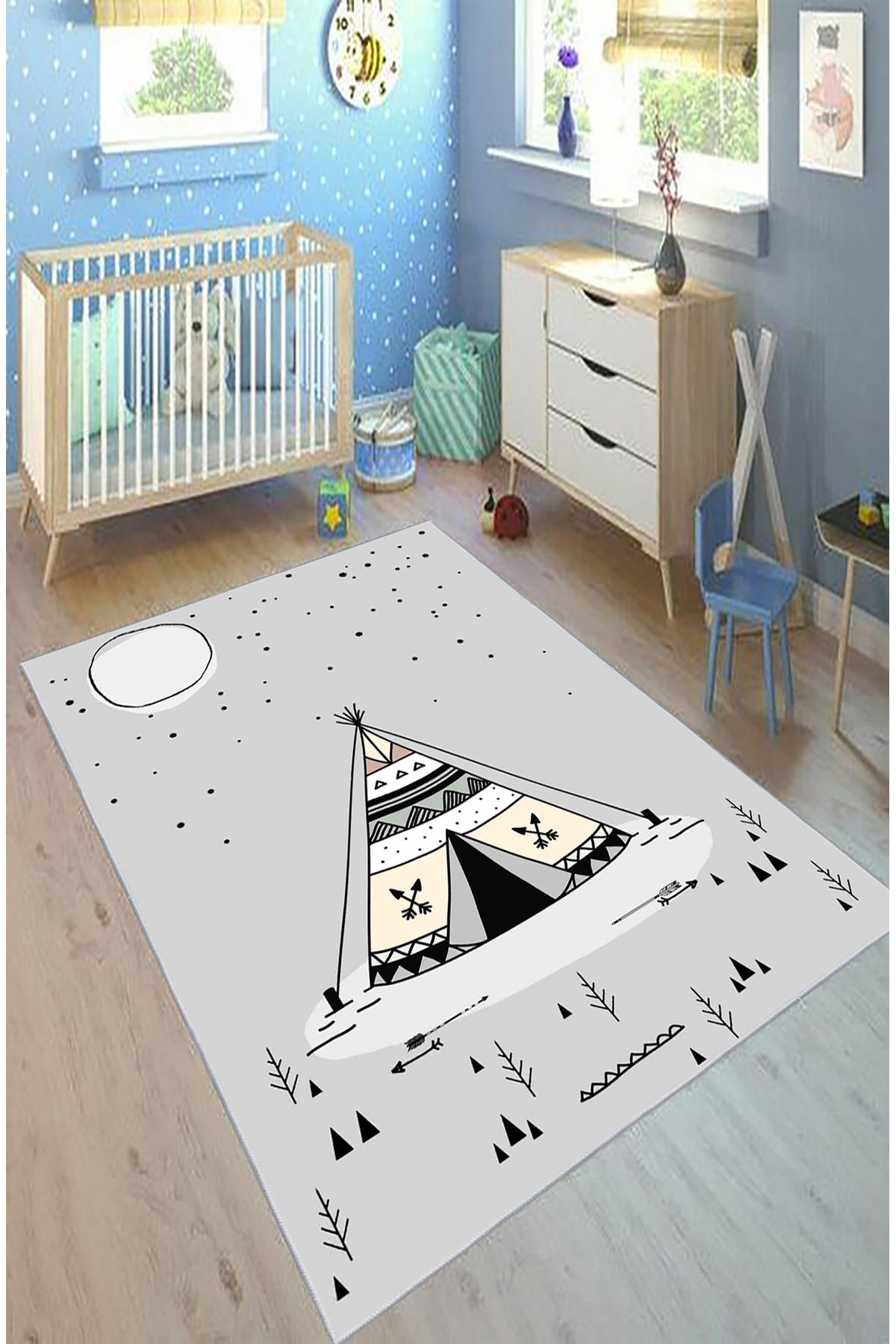 Artizon ART-C-026 Çok Renkli 0.8 mm Polyester Toz Tutmaz Yıkanabilir İnce Kaymaz Dot Taban Dikdörtgen Makine Dokuma Çocuk Odası Halısı 120x230 cm