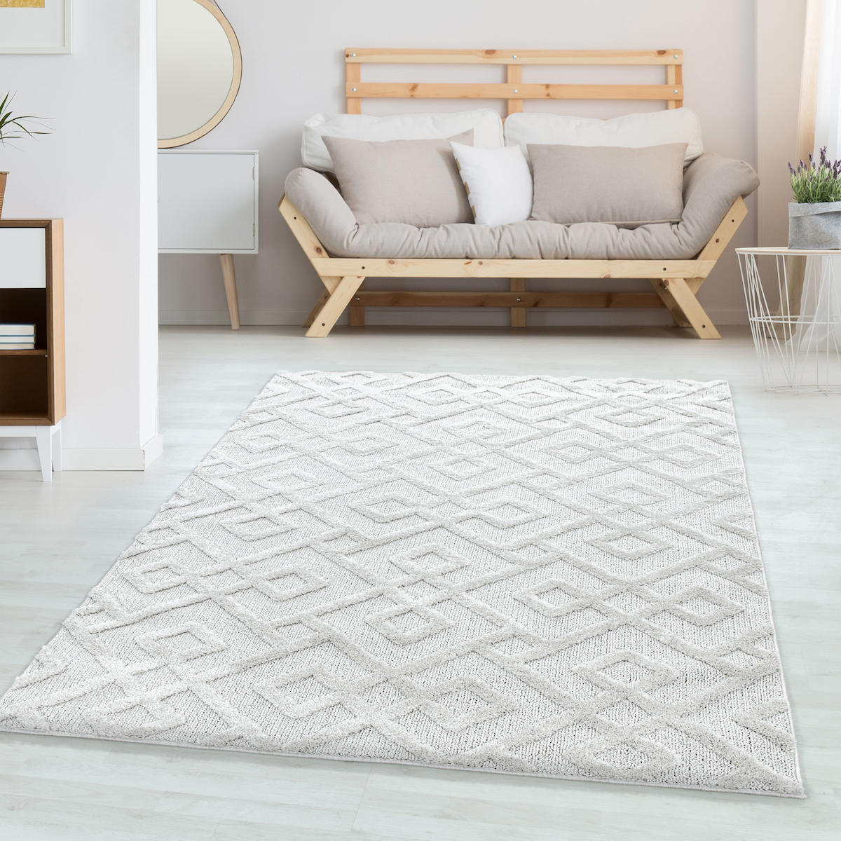 Wide Shop Krem 18 mm Polipropilen Yıkanabilir İnce Kaymaz Jüt Taban Dikdörtgen Makine Dokuma Salon Halısı 100x300 cm