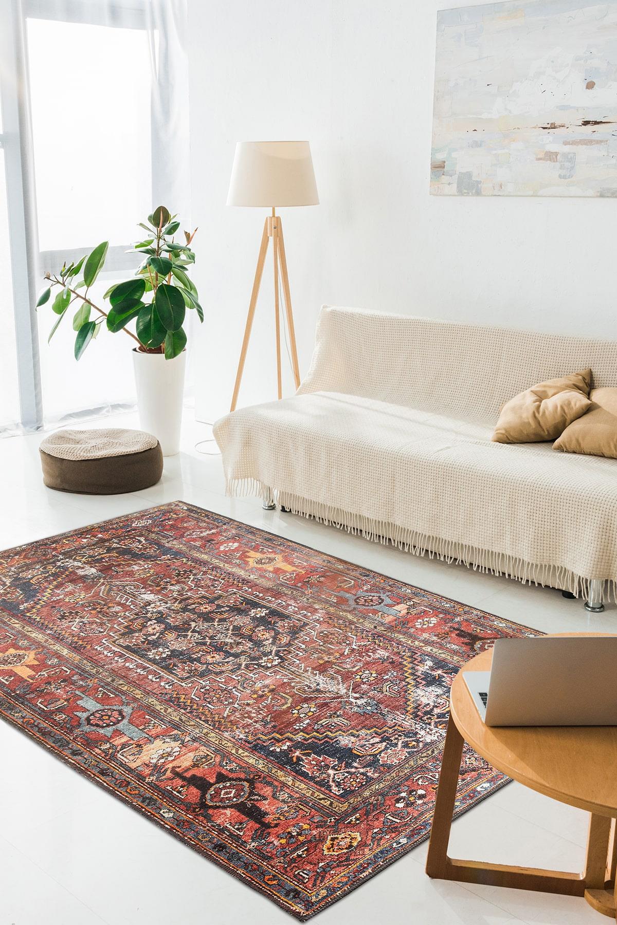 Artloop AL-132 Krem 4 mm Polyester Yıkanabilir İnce Kaymaz Jüt Taban Dikdörtgen Makine Dokuma Salon Halısı 50x80 cm