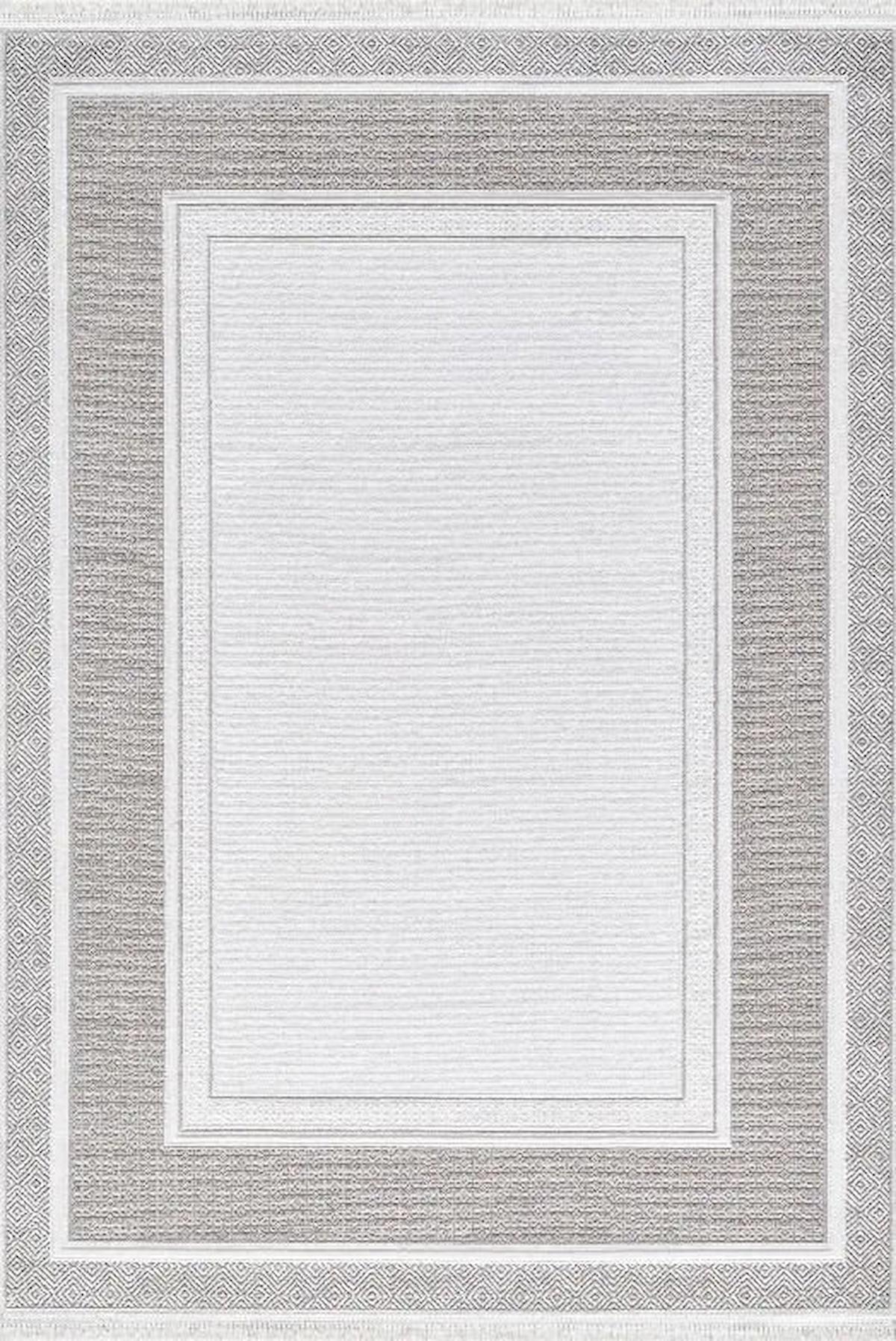 Atlas Halı Mondeo JD04B Bej-Krem 0.6 mm Akrilik Yıkanabilir İnce Kaymaz Jüt Taban Dikdörtgen Makine Dokuma Salon Halısı 100x200 cm