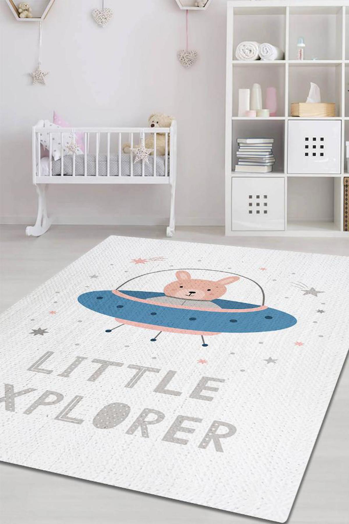 Homshtag Minik Kaşif Krem 4 mm Pamuk Antistatik Yıkanabilir İnce Kaymaz Dikdörtgen Makine Dokuma Çocuk Odası Halısı 80x300 cm