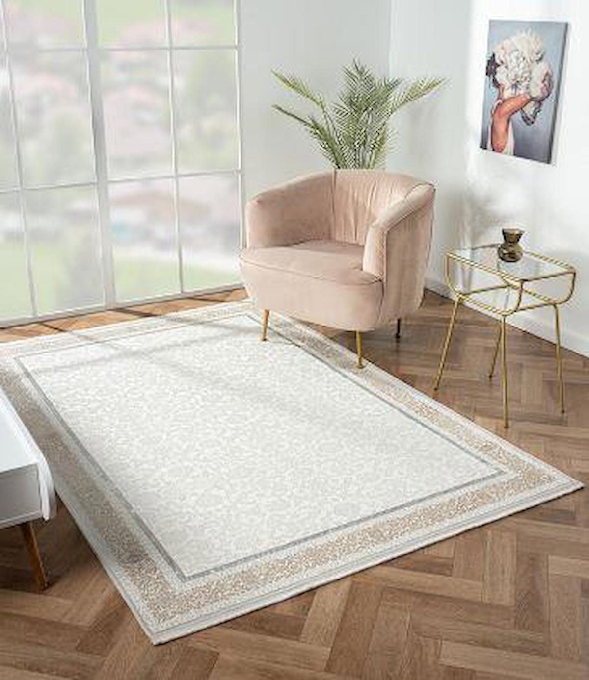 Çam Halı Nordic NX003A Bej 6 mm Polyester Silinebilir Yıkanabilir Orta Dikdörtgen Makine Dokuma Salon Halısı 100x150 cm