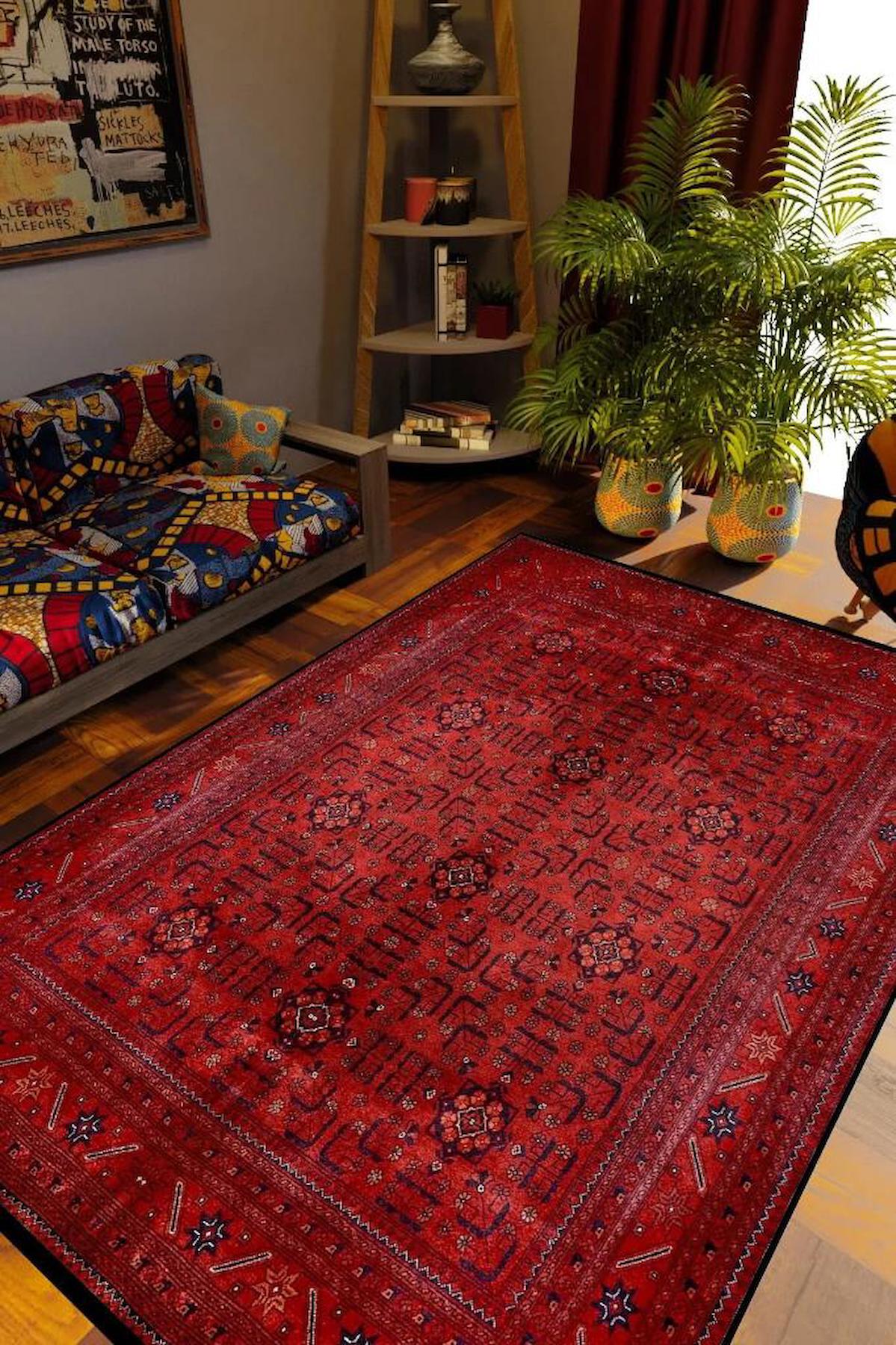 10 Post Online Bordo 4 mm Polyester Yıkanabilir İnce Kaymaz Taban Dikdörtgen Makine Dokuma Salon Halısı 100x300 cm