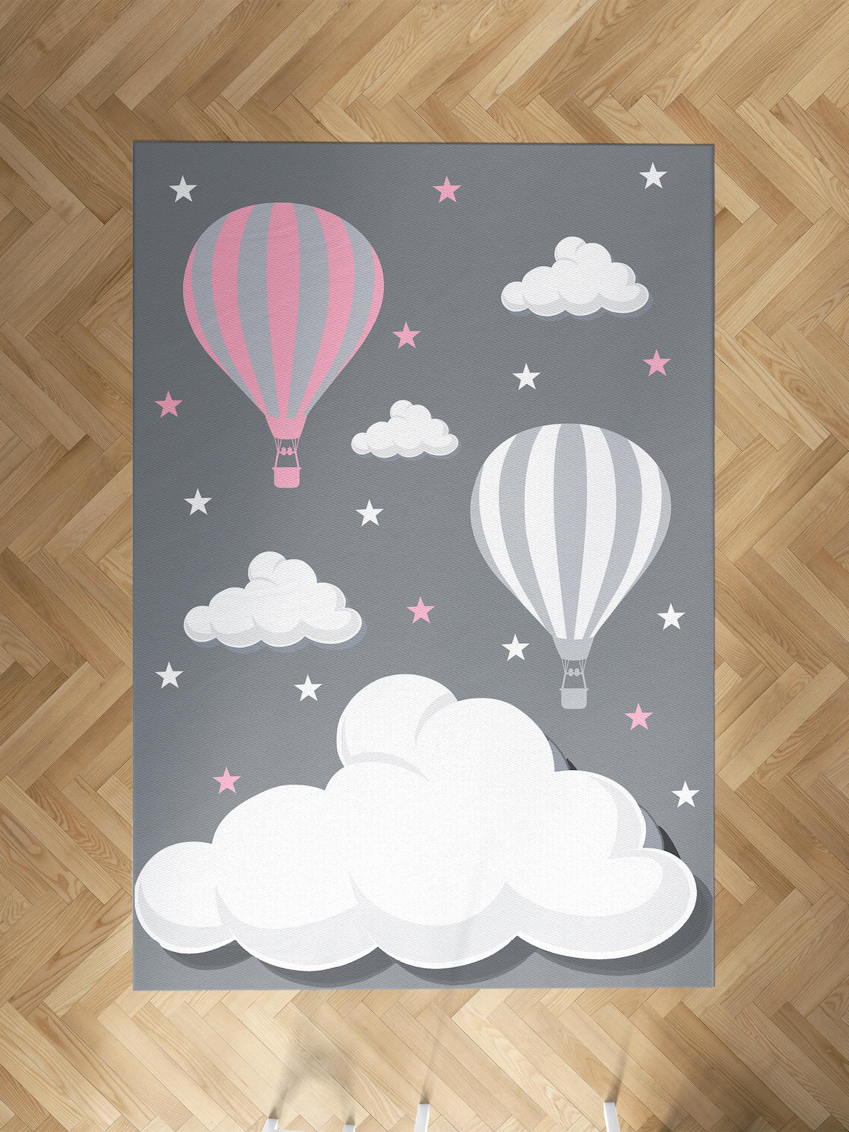 Mekta Home Bulut-Uçan Balon Krem 10 mm Antibakteriyel Yıkanabilir İnce Kaymaz Dot Taban Dikdörtgen Makine Dokuma Çocuk Odası Halısı 60x400 cm