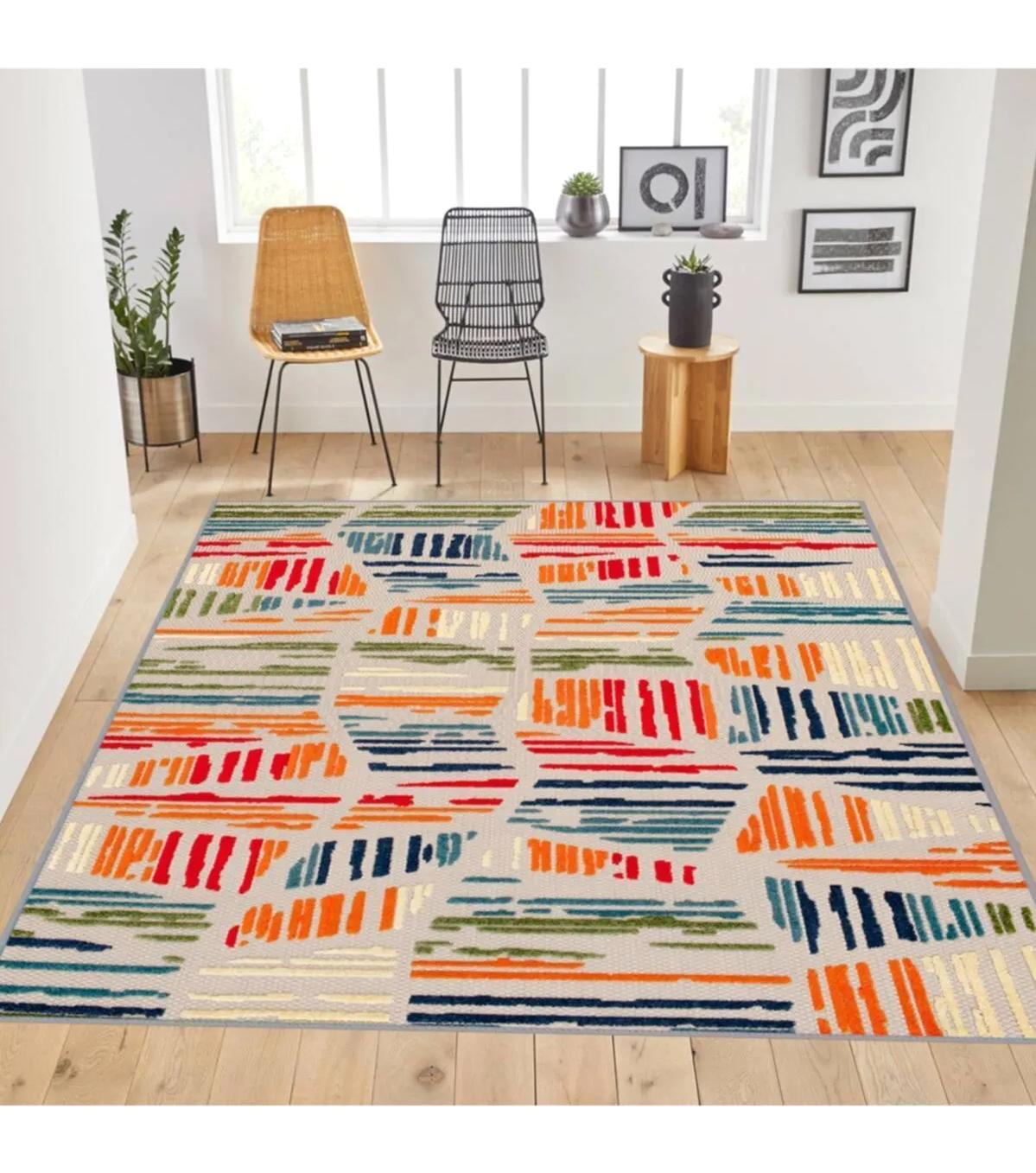 Rovigo Home RVG1779 Çok Renkli 8 mm Polyester Antibakteriyel-Leke Tutmaz-Toz Tutmaz Yıkanabilir İnce Kaymaz Dot Taban Dikdörtgen Makine Dokuma Salon Halısı 100x150 cm