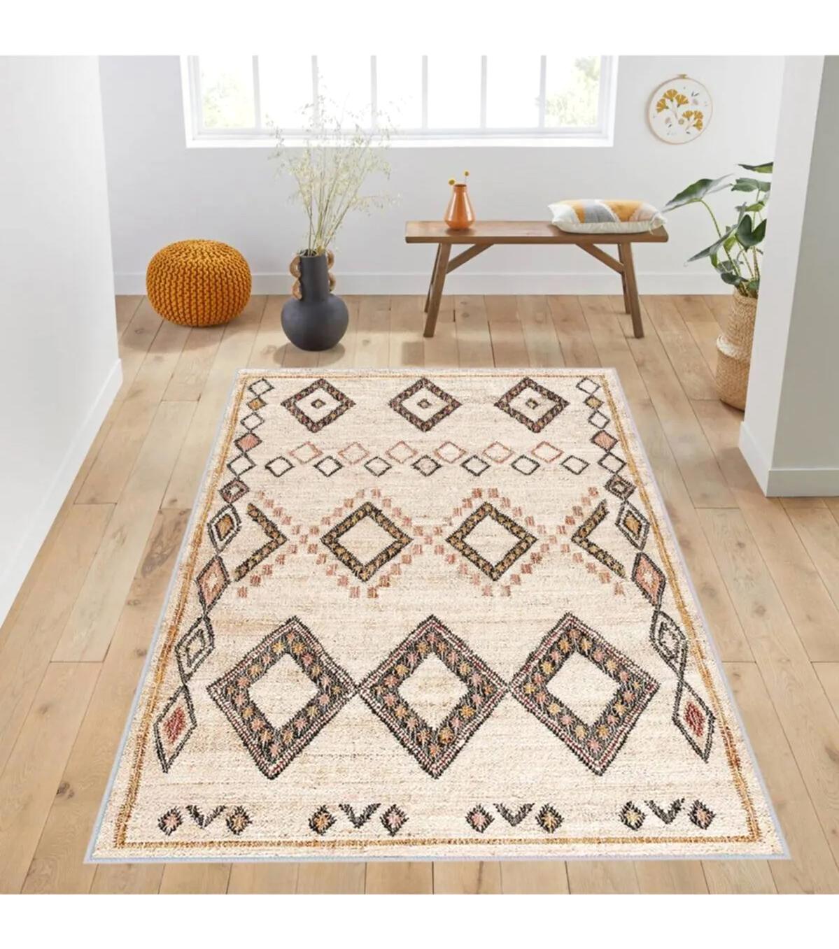 Rovigo Home RVG1010 Krem 8 mm Polyester Antibakteriyel-Leke Tutmaz-Toz Tutmaz Yıkanabilir İnce Kaymaz Dot Taban Dikdörtgen Makine Dokuma Salon Halısı 200x300 cm
