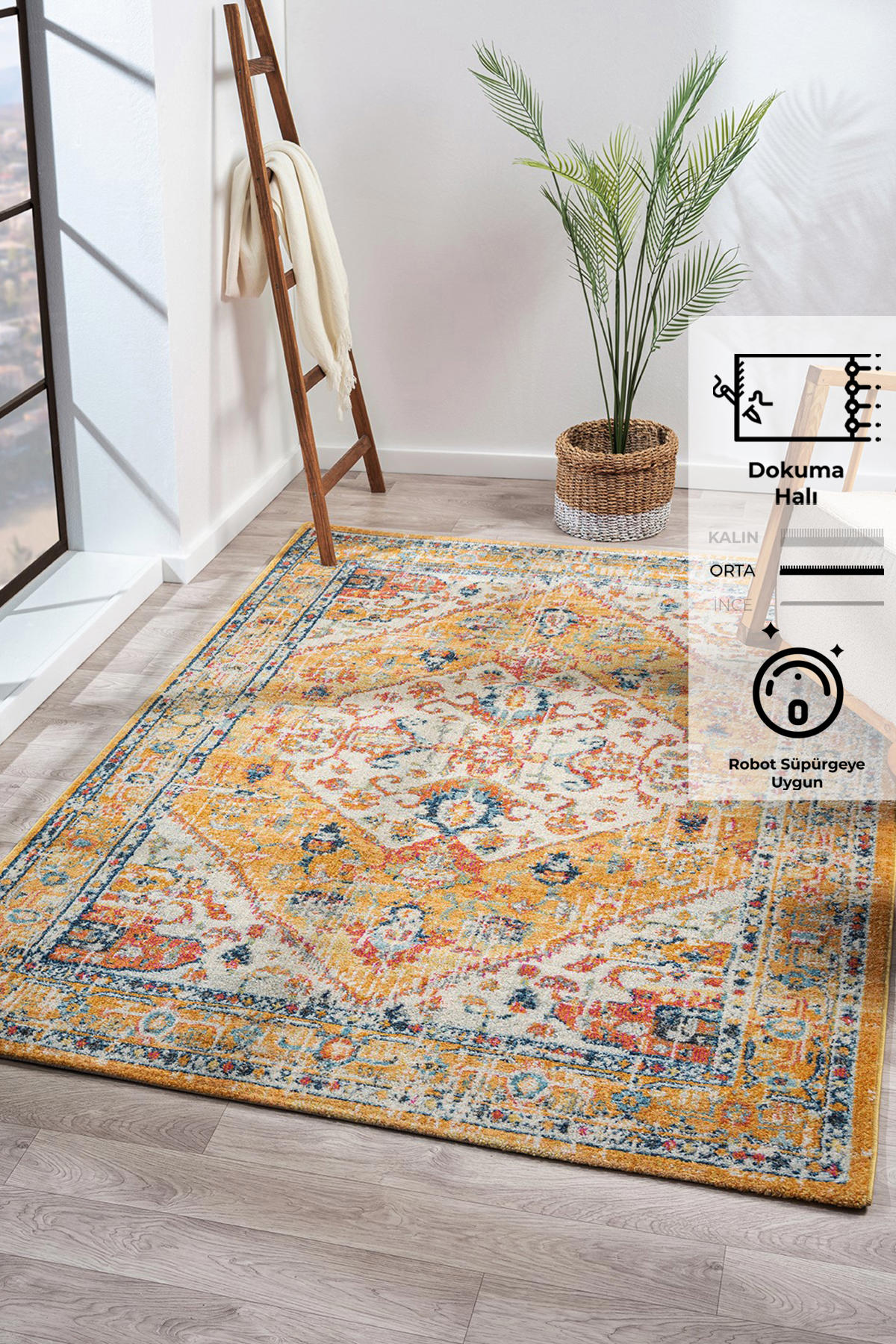 Konfor Halı Vintage 7656 Çok Renkli 7 mm Polipropilen Yıkanabilir Dikdörtgen Makine Dokuma Salon Halısı 100x300 cm