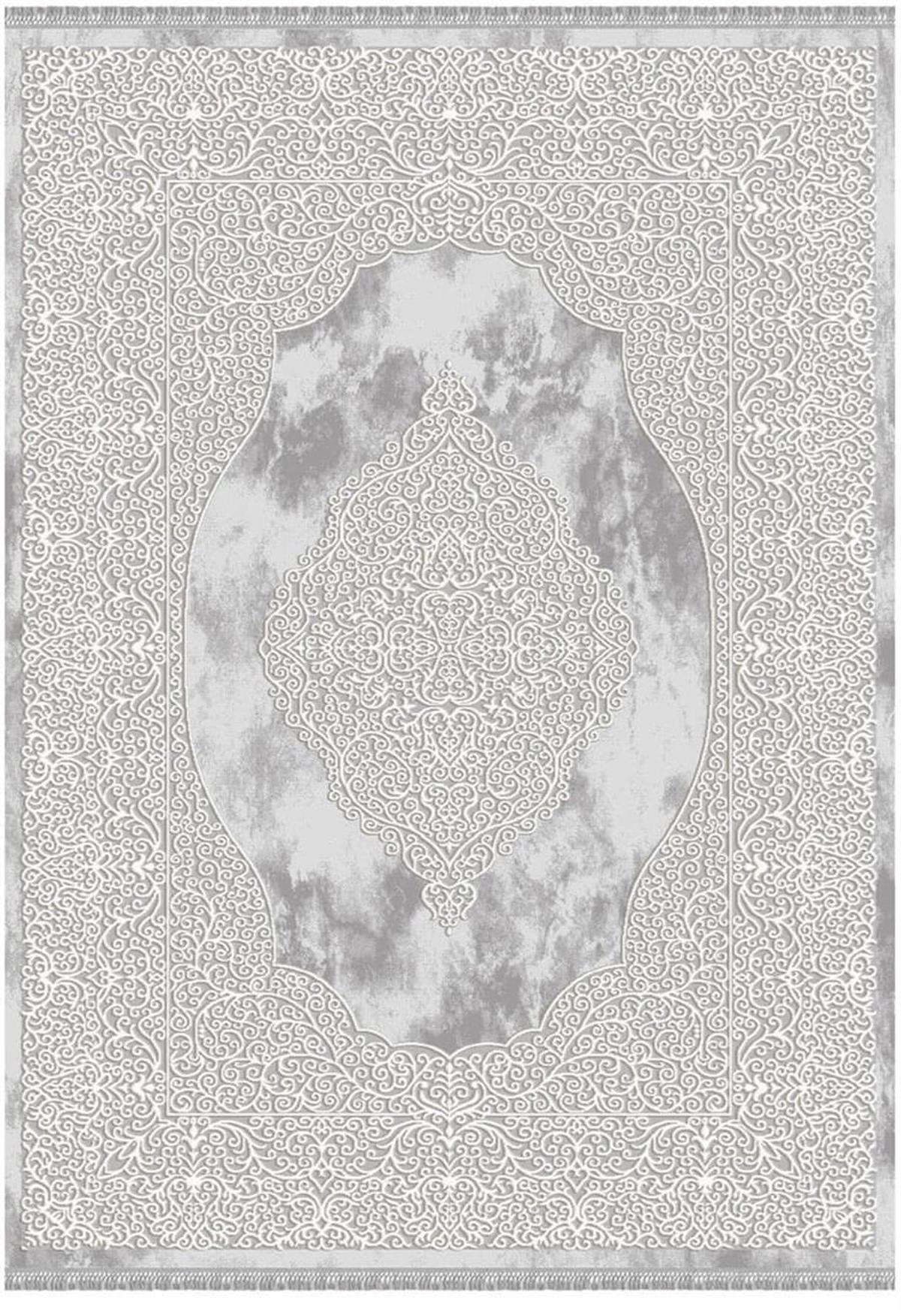 İpek Mekik Halı Blossom 13618 Gri 10 mm Akrilik Yıkanabilir Orta Kaymaz Pamuk Taban Dikdörtgen Makine Dokuma Salon Halısı 80x300 cm