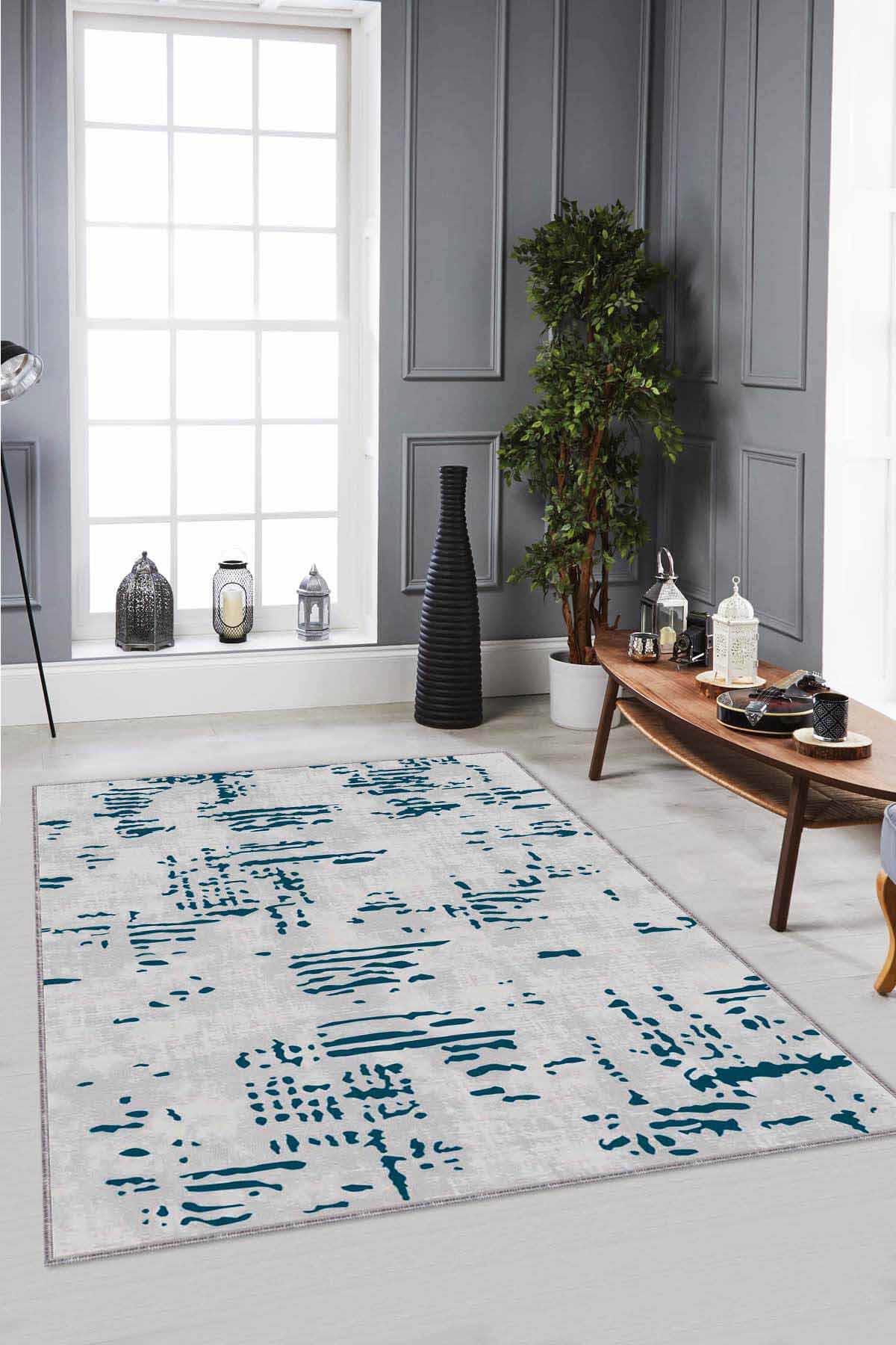 Viva Home DR09 Çok Renkli 7 mm Mikropolyester Leke Tutmaz-Yalıtıma Yardımcı Yıkanabilir İnce Kaymaz Taban Dikdörtgen Makine Dokuma Salon Halısı 120x180 cm