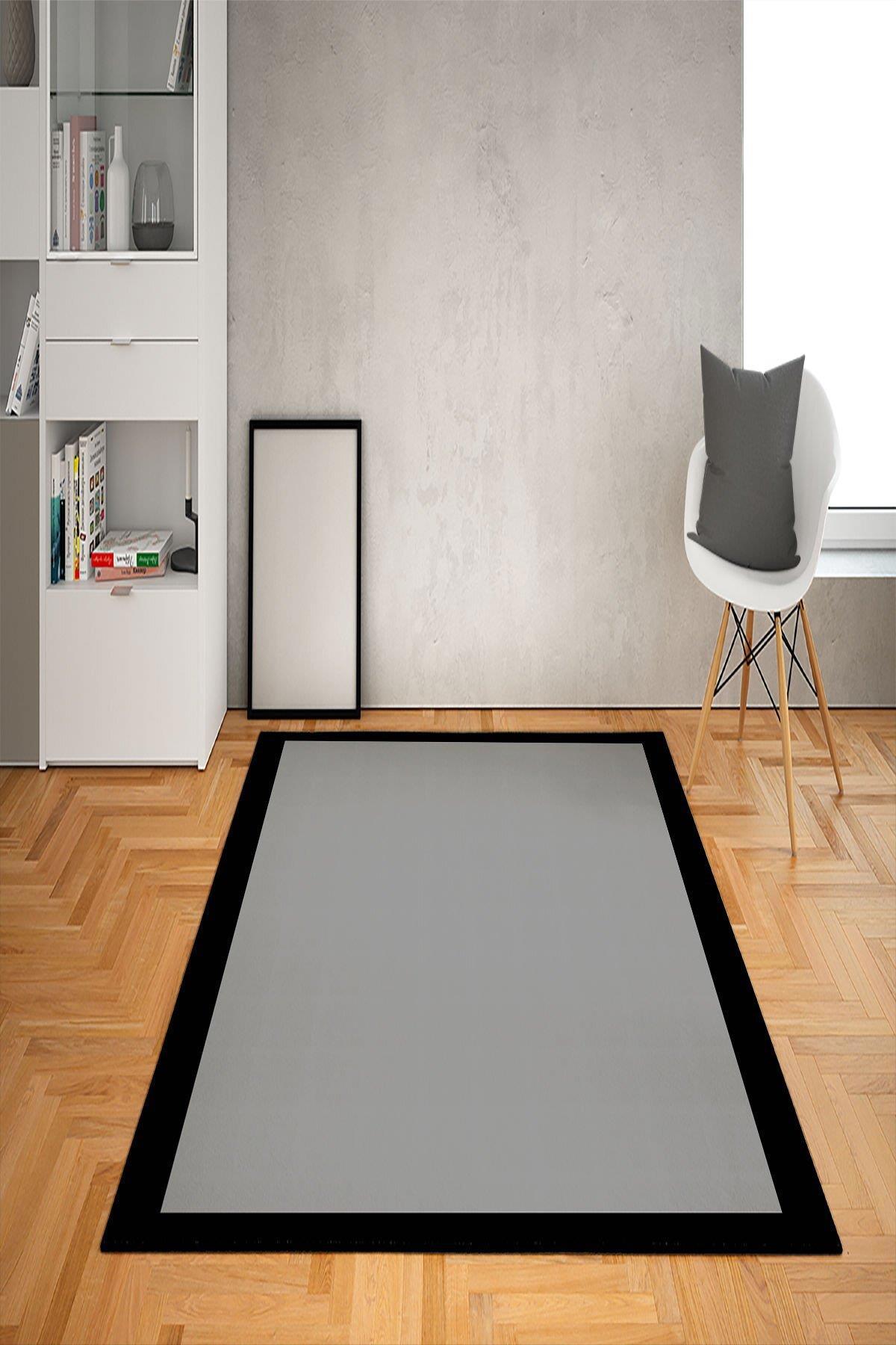 Doruklar Home Collection Gri-Siyah 0.7 mm Antibakteriyel Yıkanabilir Kalın Kaymaz Taban Dikdörtgen Makine Dokuma Salon Halısı 240x300 cm