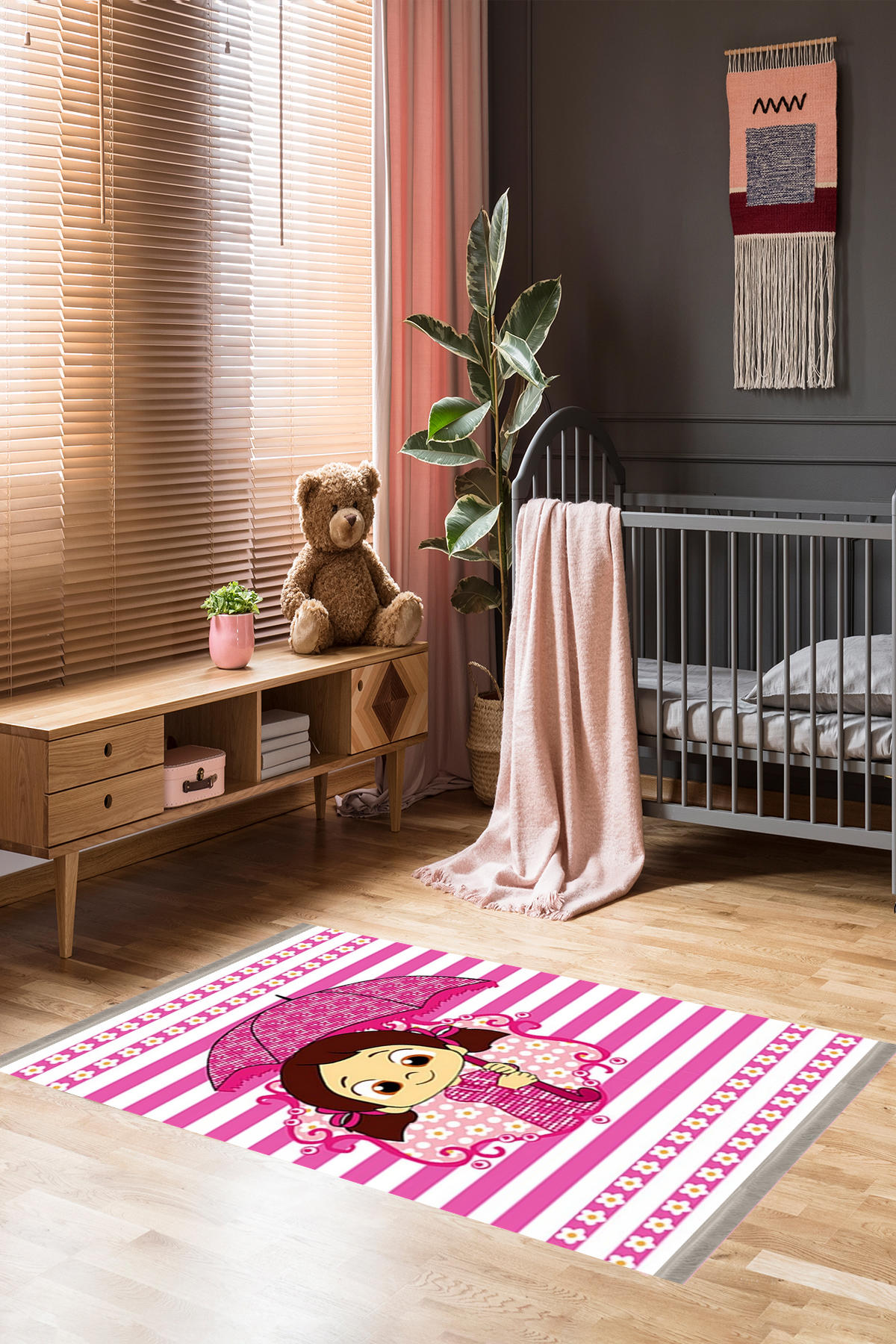 Homier Collection H-CK-10059A Krem 9 mm Pamuk Antibakteriyel Yıkanabilir Orta Kaymaz Dikdörtgen Makine Dokuma Çocuk Odası Halısı 80x200 cm