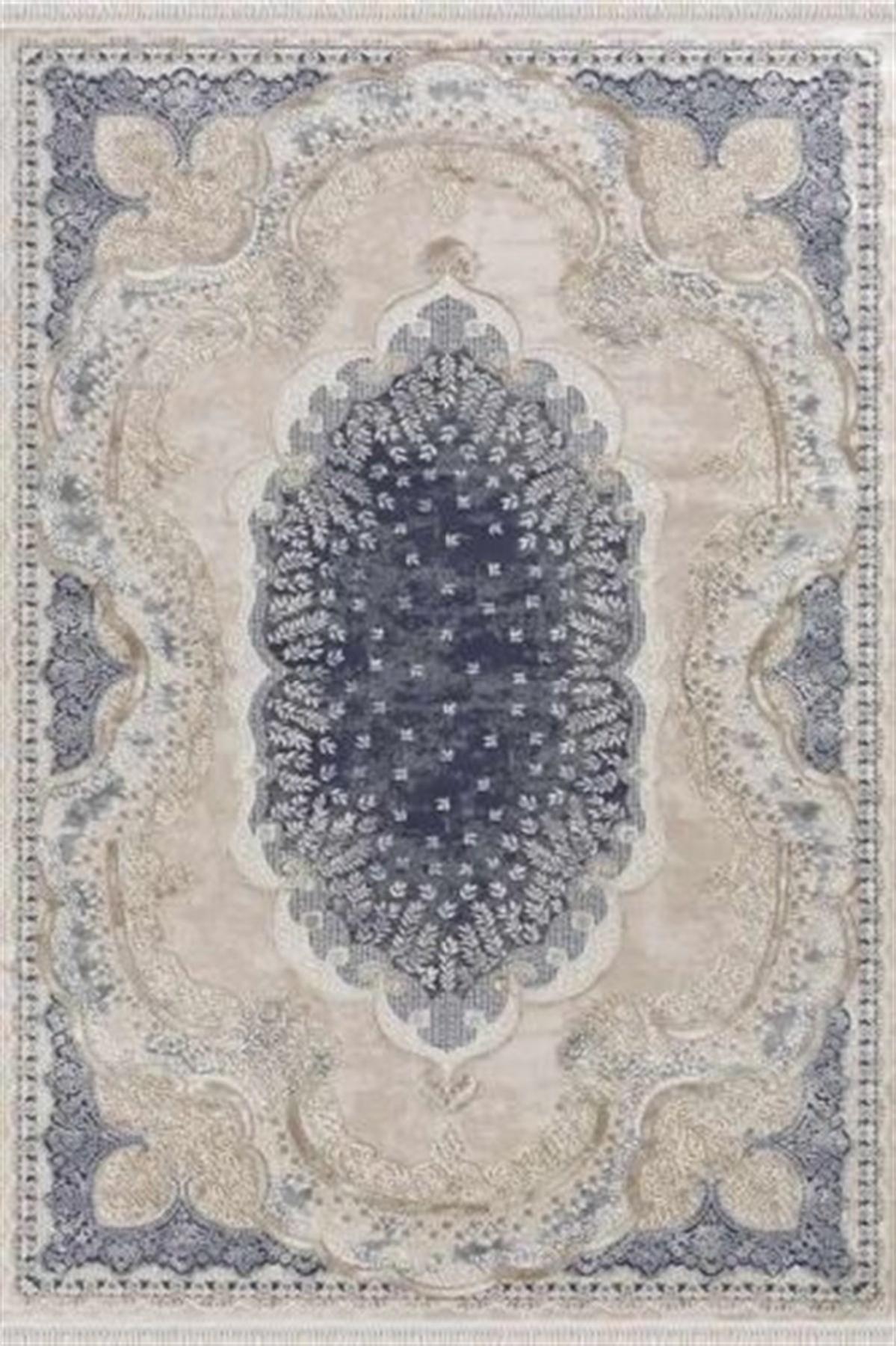 Merinos Rodin 19777 Mavi 8 mm Akrilik Toz Tutmaz Yıkanabilir Kalın Kaymaz Dikdörtgen Makine Dokuma Salon Halısı 100x300 cm