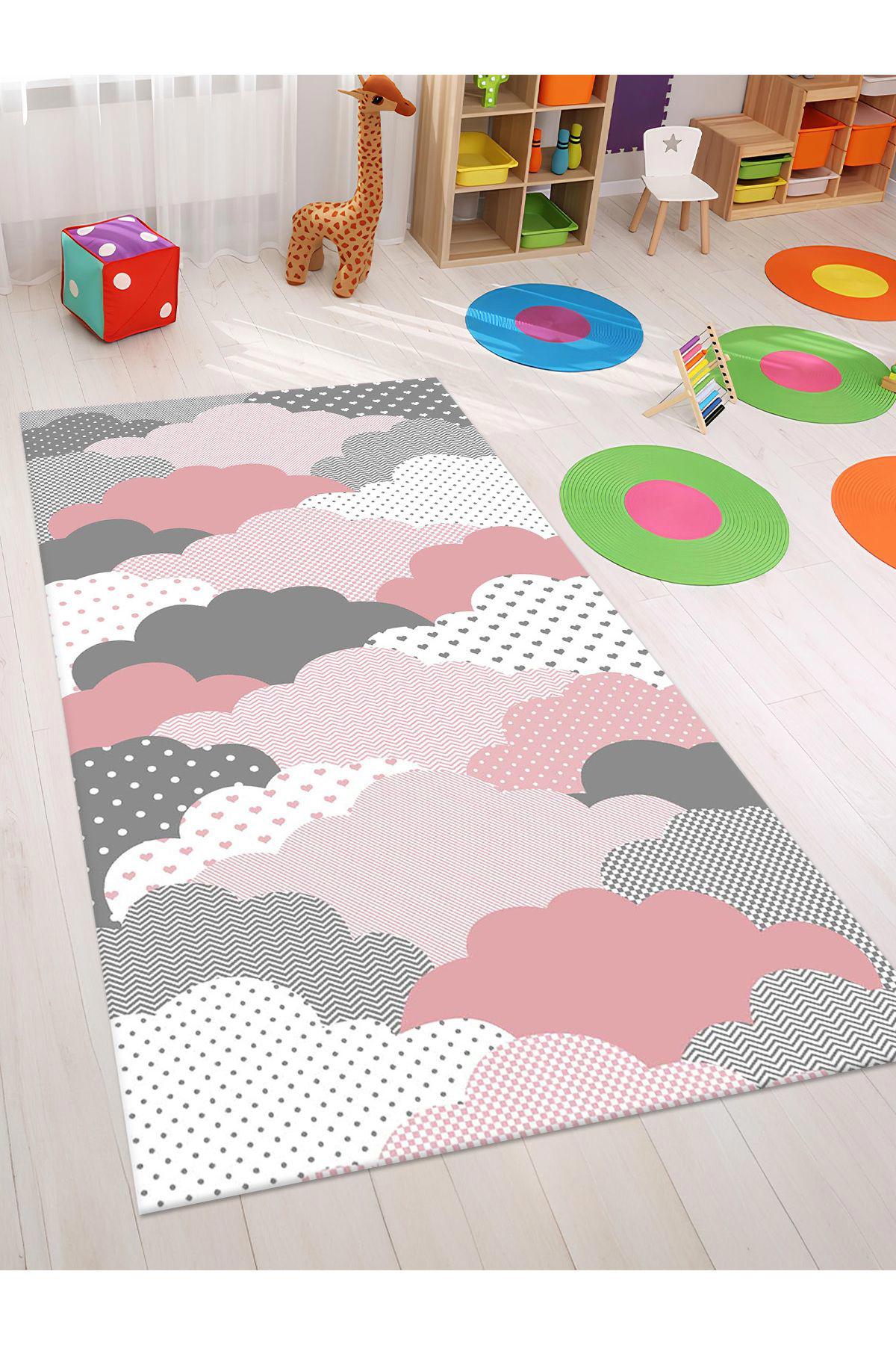 İnspira Gri 12 mm Polyester Antibakteriyel Yıkanabilir Orta Kaymaz Dot Taban Dikdörtgen Makine Dokuma Çocuk Odası Halısı 120x180 cm