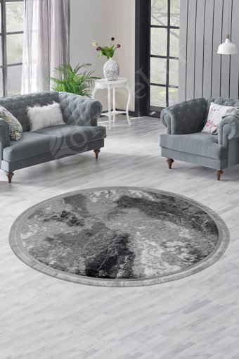 Dijidekor Deluxe Antrasit 6 mm Polyester Yıkanabilir Orta Kaymaz Deri Taban Yuvarlak Makine Dokuma Salon Halısı 200x290 cm